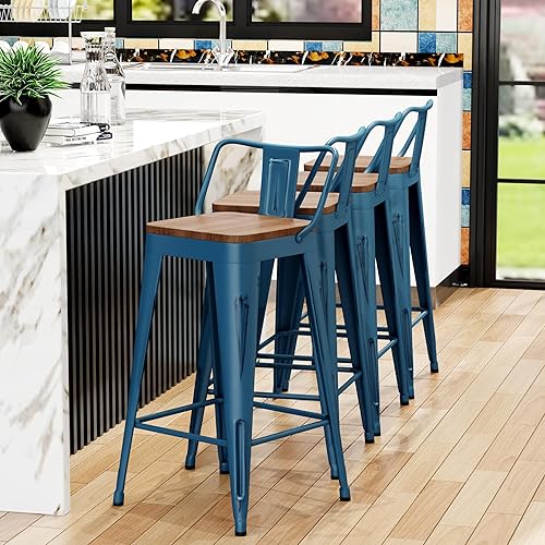 Miniatura 3 de Alunaune Juego de 4 taburetes de bar de metal de 30 pulgadas, taburetes de bar de altura de mostrador, taburete industrial de cocina, sillas de bar