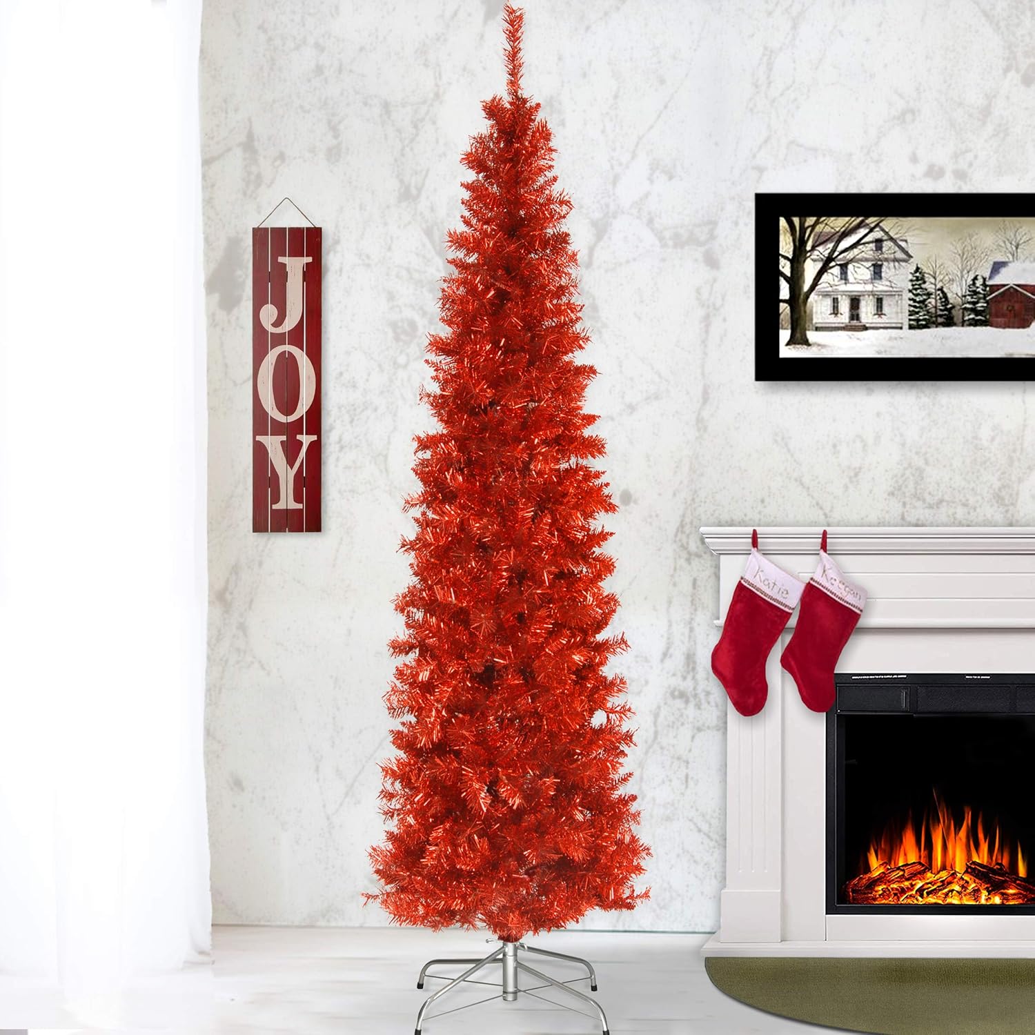 National Tree Company Artificial Christmas Tree, Red Tinsel, Includes Stand, 6 feet