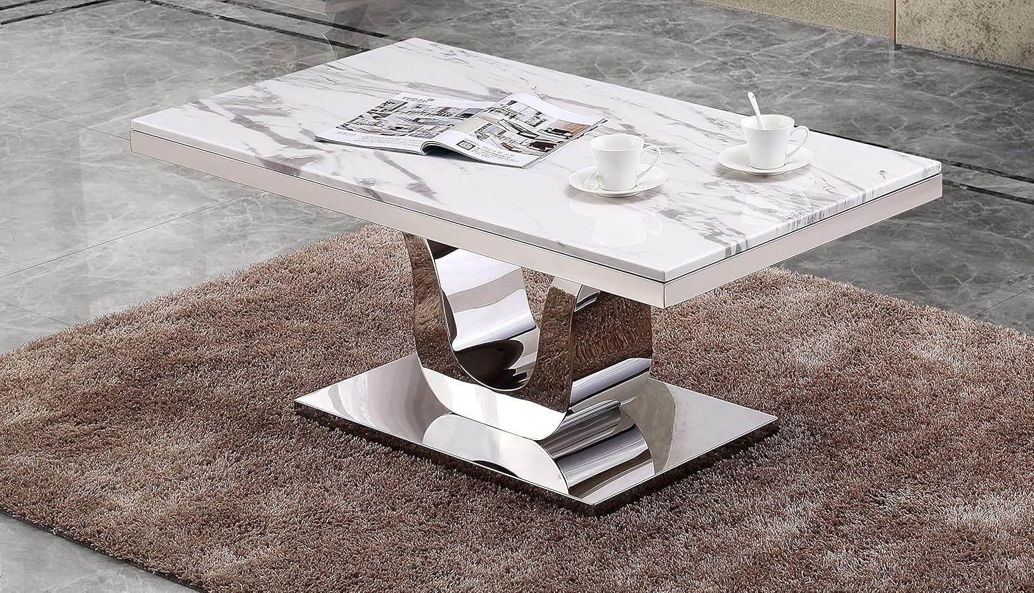 Best Quality Furniture Coffee Table Only White, Silver