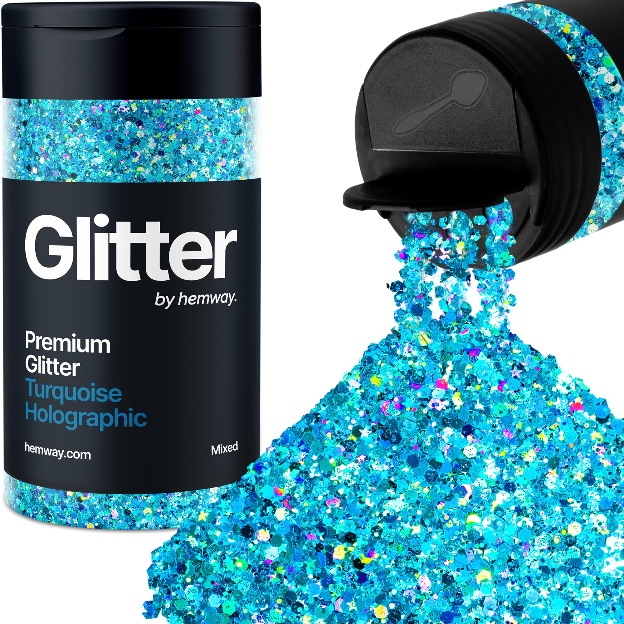 Hemway Chunky Glitter 105g/3.7oz Mixed Craft Glitter Powder Lentejuelas Copos Metálicos para Nail Art Body Face Eye Hair Festival, Vasos de Resina Epoxi - Azul Turquesa Mezcla Holográfica