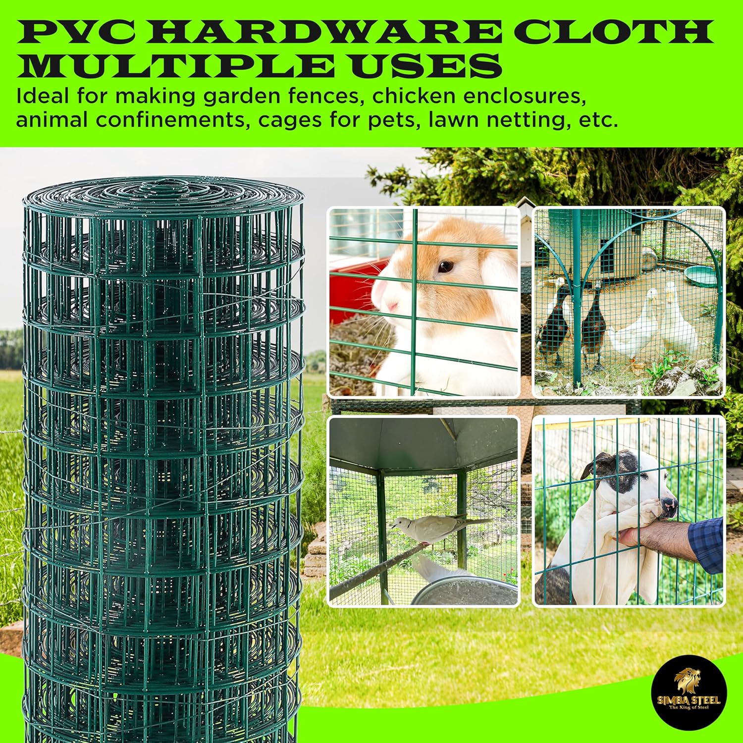 48” x 50 FT Green Hardware Cloth, 2" x 3" Mesh, 16 Gauge, Green PVC Vinyl Coated, Rust Proof, Welded Wire Mesh Roll for Garden, Fence, Chicken, Rabbit, Pet Enclosures