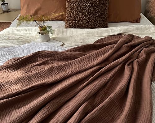 Miniatura 1 de KyraHome Manta 100% de muselina de algodón orgánico para sofá adulto, viajes, 4 capas prelavadas teñidas de plantas, transpirable, suave, acogedora,