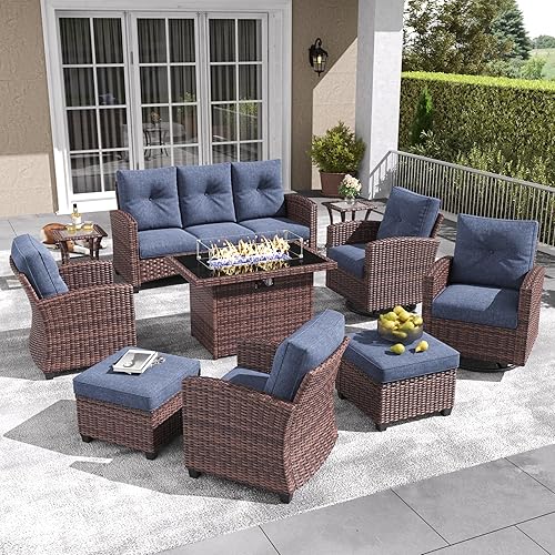 LayinSun 10 Pieces Patio Furniture Set with Swivel Chairs, Rattan