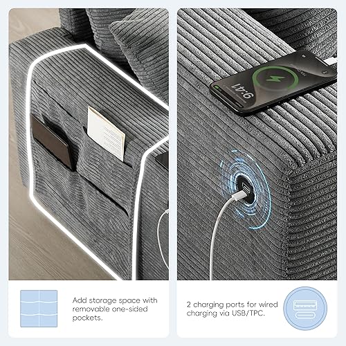 Miniatura 5 de Merax Sofá modular modular de gran tamaño de 140 pulgadas con otomana de almacenamiento y consola, bolsillos de almacenamiento extraíbles, soporte