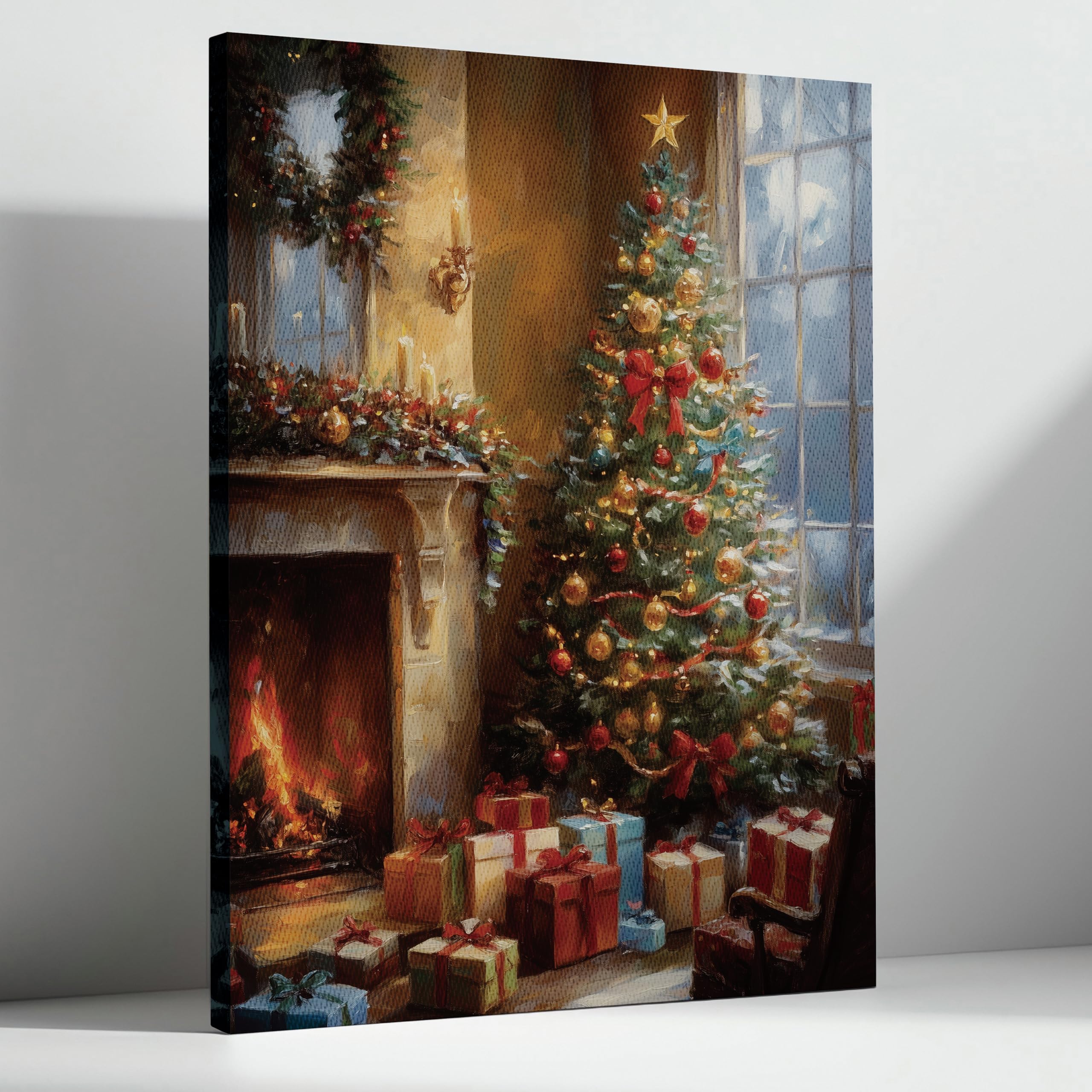 YQDEJ Vintage Christmas Canvas Wall Art, Christmas Wall Decor, Vintage Prints, 12x15 Inches Framed