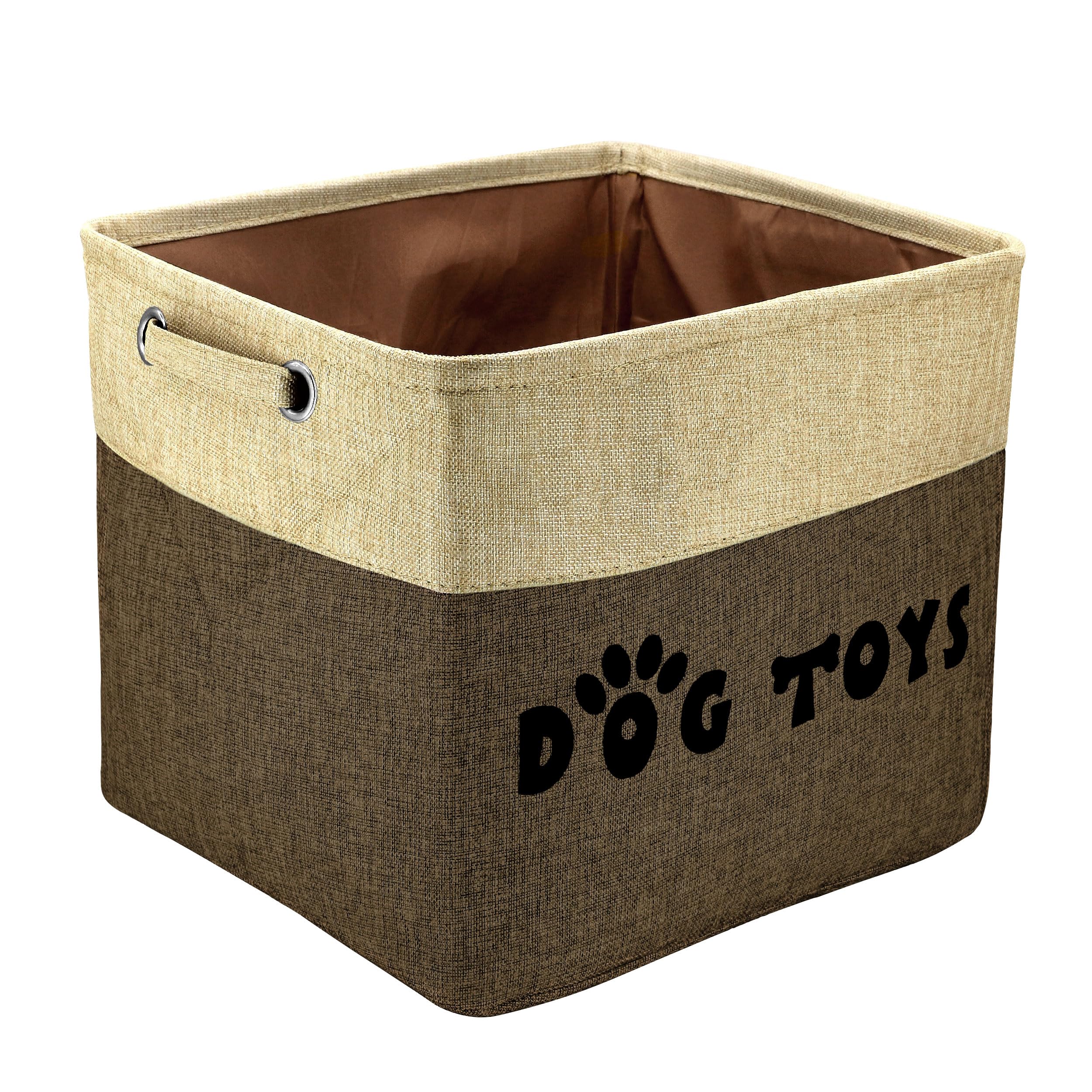 PET ARTIST Dog Toy Basket, Collapsible Dog Toy Bin Box with Comfortable Handles, Large Pet Toy Storage Basket Organizer for Accessories, Toys,Coat & Clothing,Blanket Leash (Brown, L:15"x13"x12") — image 1