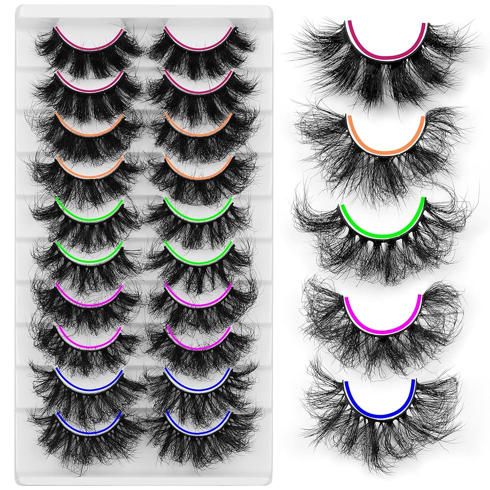 Mink Lashes D Curl Lashes Strips Fluffy False Eyelashes Full Volume Messy Fake Lashes 10 Pairs 5 Styles Mink Lash Pack
