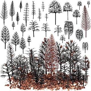 Canlierr 28 Pcs Miniature Model Dead Tree for Diorama Mini Tiny Fake Plastic Late Fall Trees with 40g Faux Leaves for Villages, Craft, Model Train Late Autumn Scenery Accessories