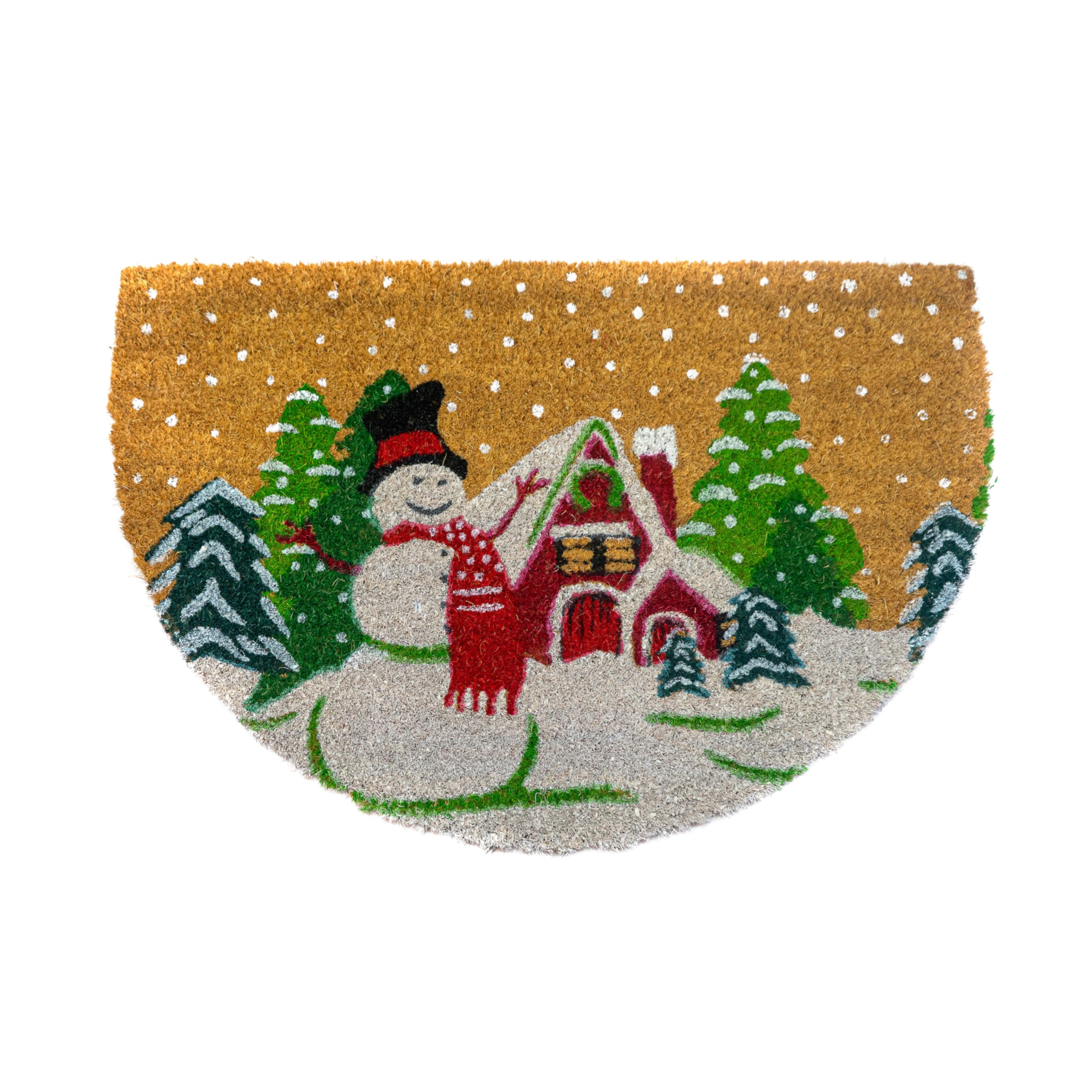Mi Dekor - Felpudo Fibra de Coco Welcome 40x60cm Natural Interior Exterior Alfombra Antideslizante Felpudos Entrada Alfombrilla para Puerta, Hogar, Cocina y Jardin (Muñeco de Nieve Casita)