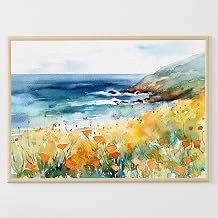 Generic California Landscape Poppy Painting Big Sur Art Print California Coast Yellow Poppy Poster, 11 x 17 Inches, 16 x 24 Inches. 24 x 36 Inches, white