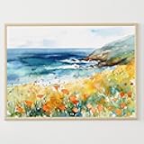 Generic California Landscape Poppy Painting Big Sur Art Print California Coast Yellow Poppy Poster, 11 x 17 Inches, 16 x 24 Inches. 24 x 36 Inches, white