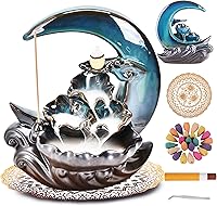 Zvaiuk New Moon Ceramic Backflow Incense Burner - Handmade Waterfall Holder with 100 Cones, 40 Sticks, Aromatherapy Decor