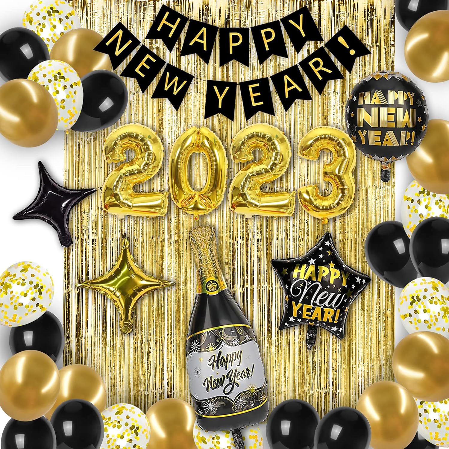 Party Spot! New Years Eve Party Supplies, Happy New Year Decorations 2023 Black and