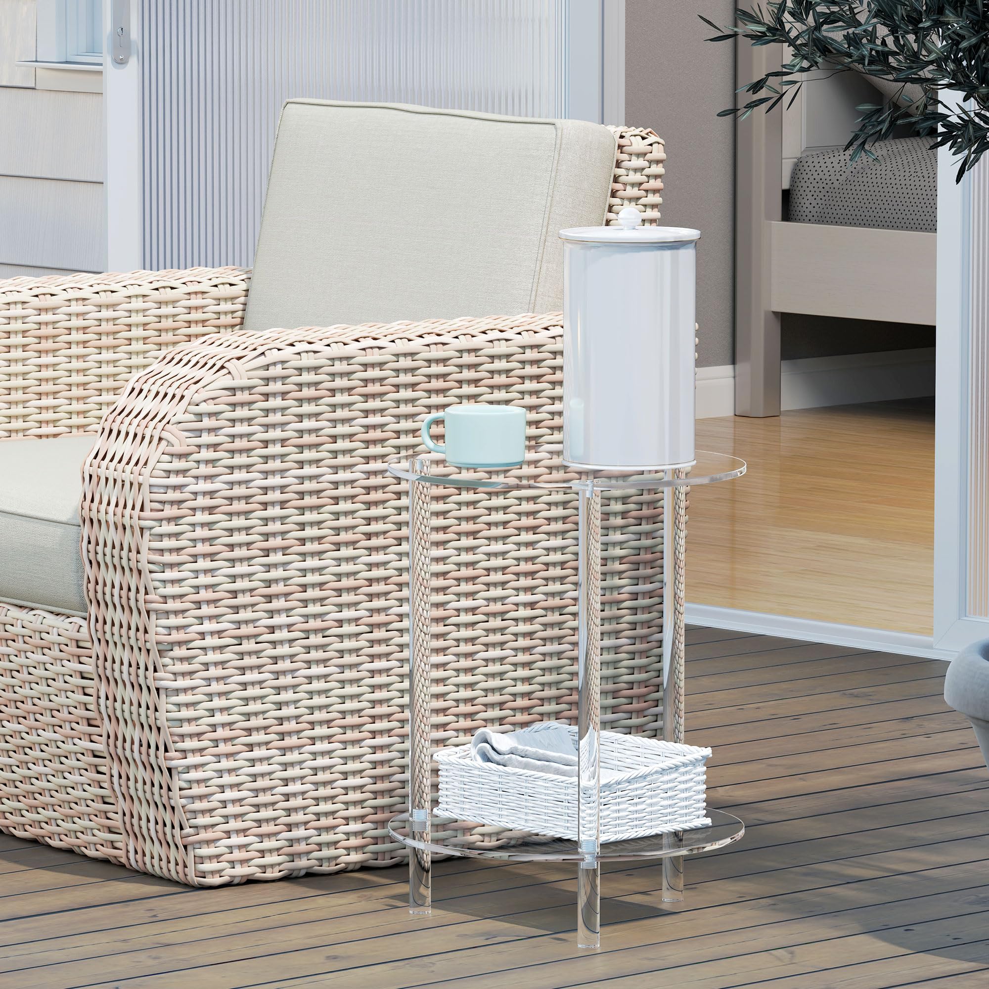 HOMCOM Tavolino Basso Rotondo 2 Livelli Acrilico Ø40x50 cm Trasparente | per Interni, Tavolino da Divano