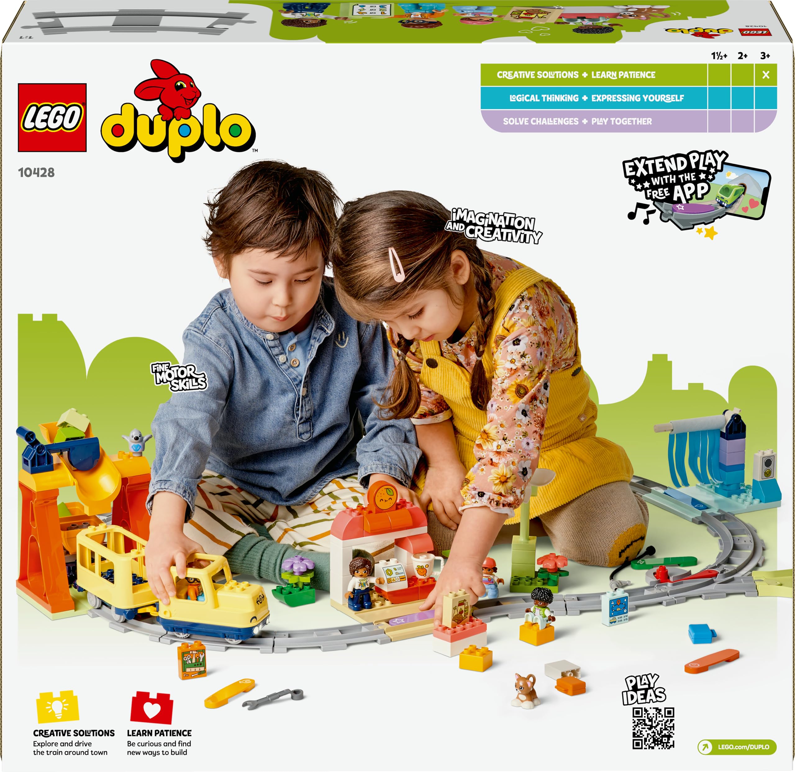 LEGO DUPLO Grande Treno Comunitario Interattivo - Giochi Didattici per Bambini e Bambine da 3 Anni in su - Include un Treno Giocattolo Push&Go con Suoni e Luci, 16 Pezzi di Binario e 4 Figure - 10428
