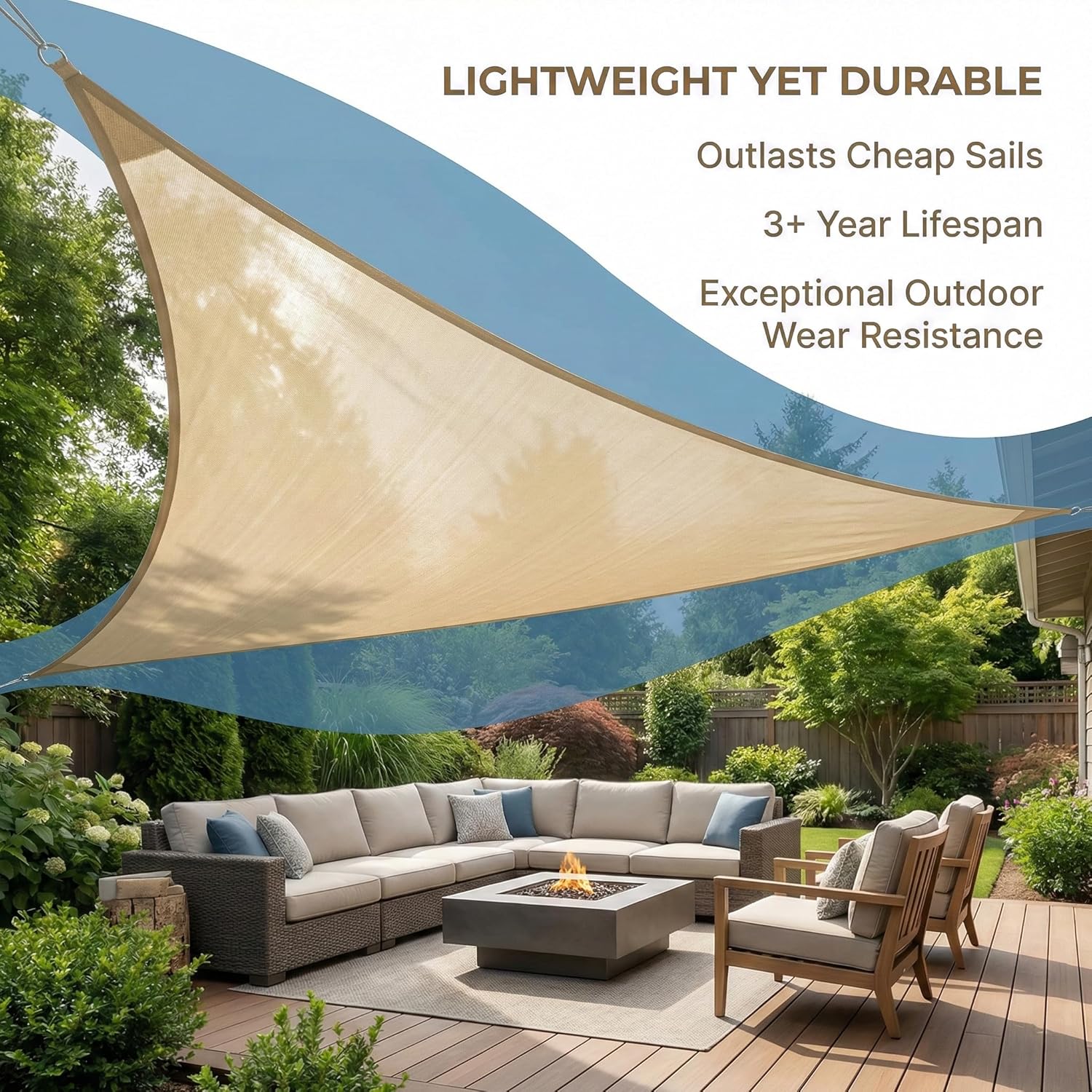 Sun Shade Sail Beige 12'x12'x12' Triangle, 185gsm Polyester Water Resistant, UV Block 95% Outdoor Sun Shade for Backyard