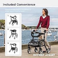 Vista 4 de Drive Medical Nitro Sprint Andador Rodante Plegable con Asiento, Andador Rodante Ligero de Altura Petite con Ruedas Grandes, Andador Rodante