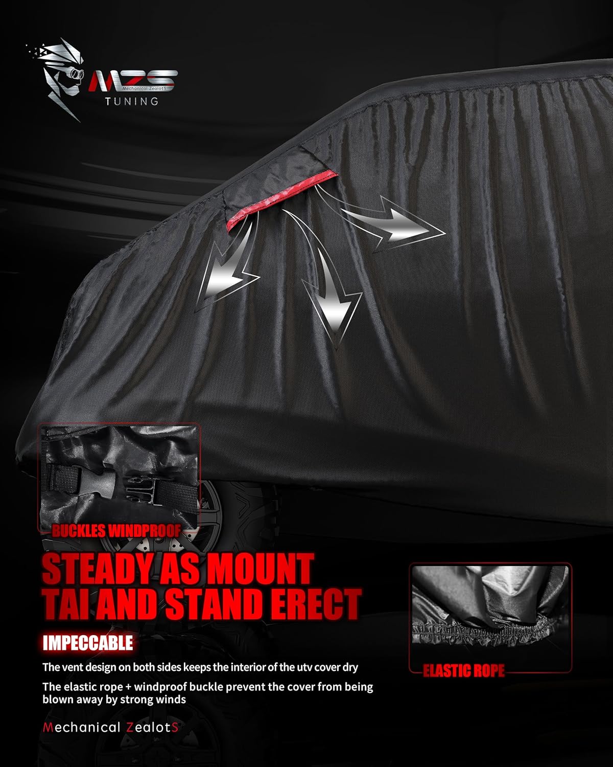 MZS UTV Cover Waterproof All Weather Season Protection Accessories fits up to 160 inch 4-6 Passengers Utility Vehicle Covers - Vents Night Reflective Tear Wind Proof Adjuster Buckle Storage