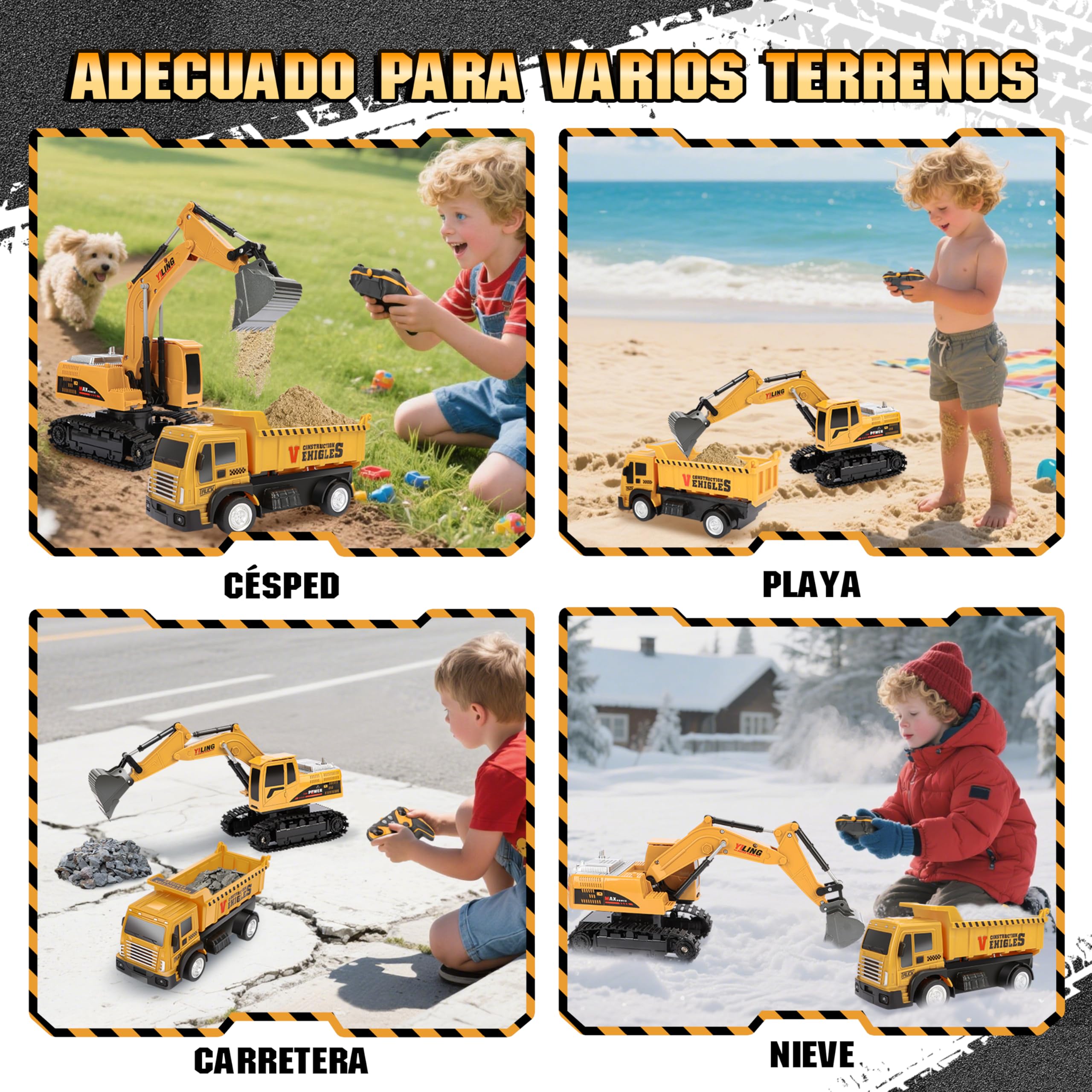 Charmofun Excavadora Teledirigida con Vehículo Teledirigido, 2,4 GHz Excavadora RC con Luz y Sonido, Coches Juguete Radiocontrol para Niños y Niñas Mayores de 3 Años, Juguete Construcción Regalo Cumpl