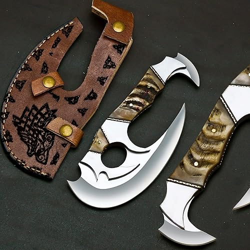Zymise TANGDIAABBCC JUSTRAREKNIVES USA Edición especial 8.75 Herramienta D2 hecha a mano de doble hoja personalizada D2 cuchillo vikingo de acero,