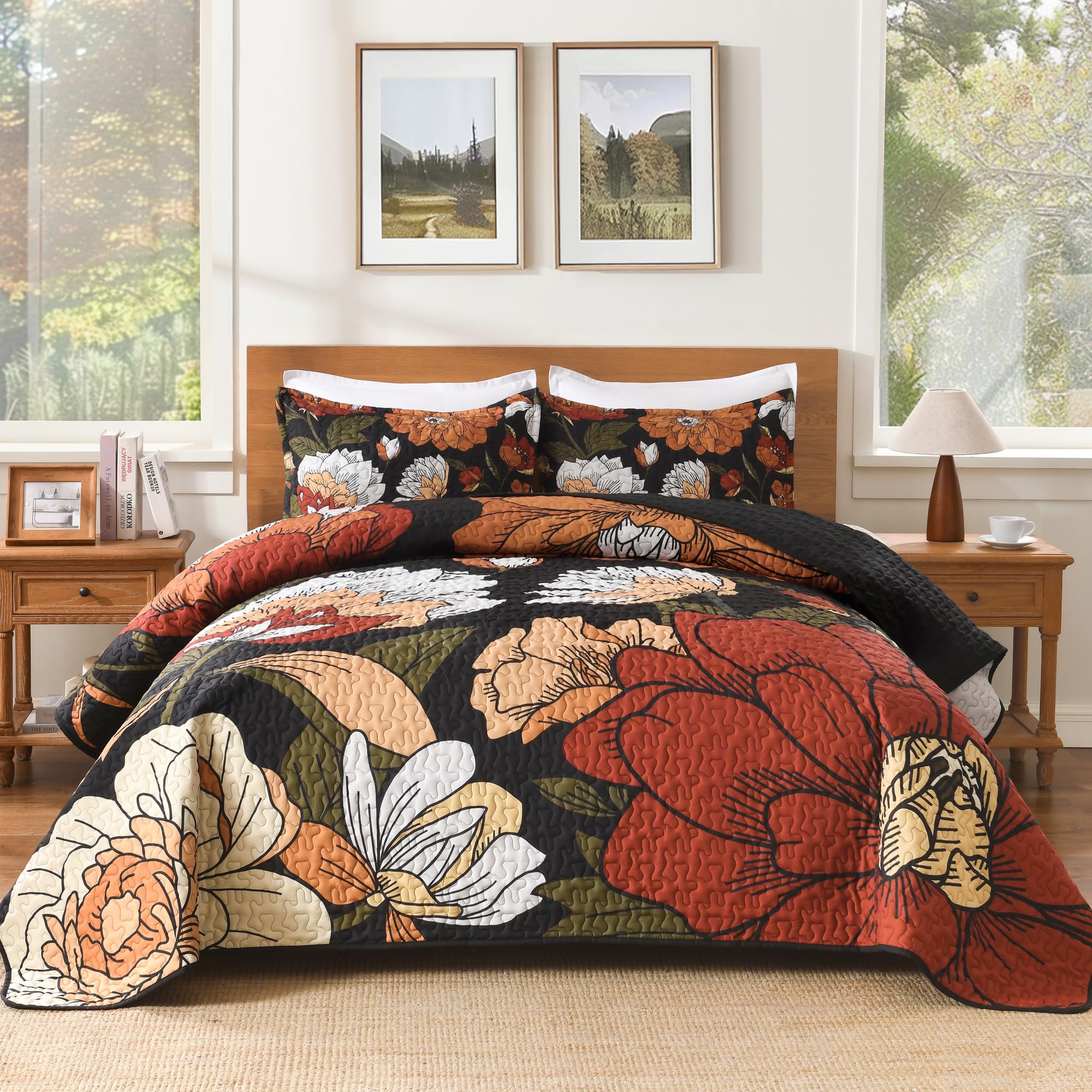 Andency Floral Boho Queen Quilt Bedding Set