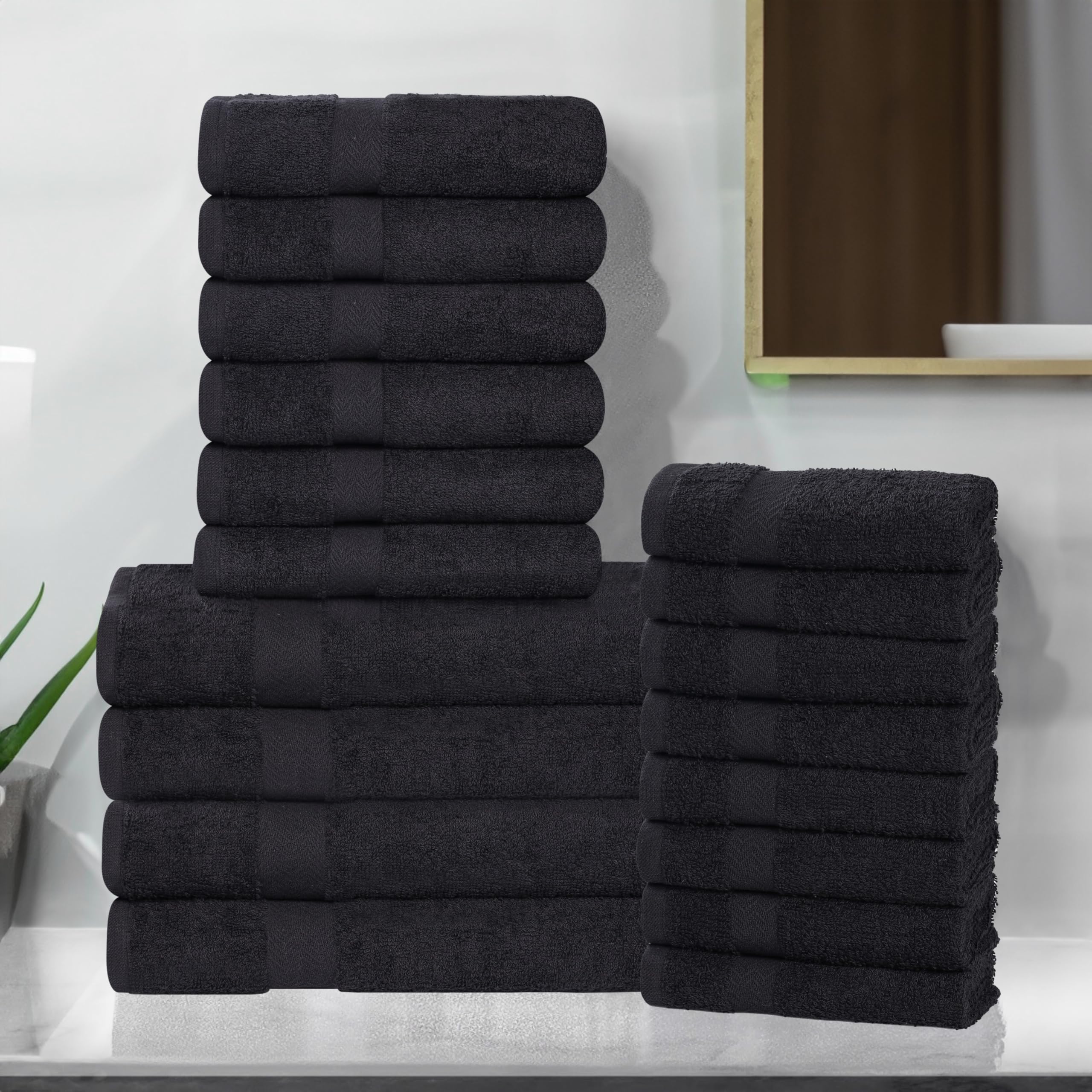 Superior Franklin, Set di 18 asciugamani in cotone, peso medio per bagno, doccia, spa, asciugatura rapida, essenziali per la casa, include 8 asciugamani per il viso/salviette, 6 asciugamani per le