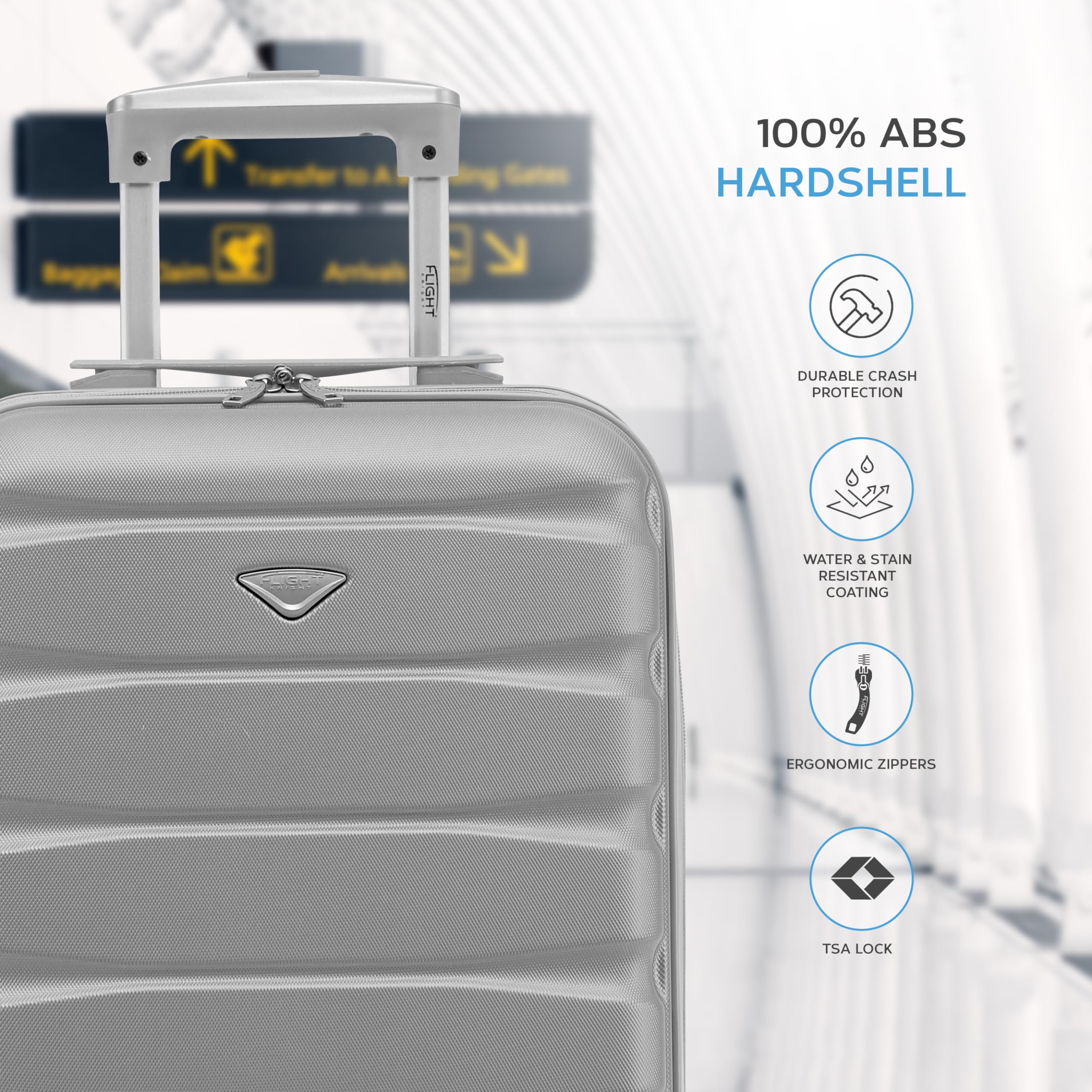 Flight Knight Lightweight 4 Wheel ABS Hard Case Suitcases Cabin Carry On Hand Luggage Approved for Over 100 Airlines Including British Airways, easyJet, Jet2 & Wizz 55x35x20cm - TSA Lock