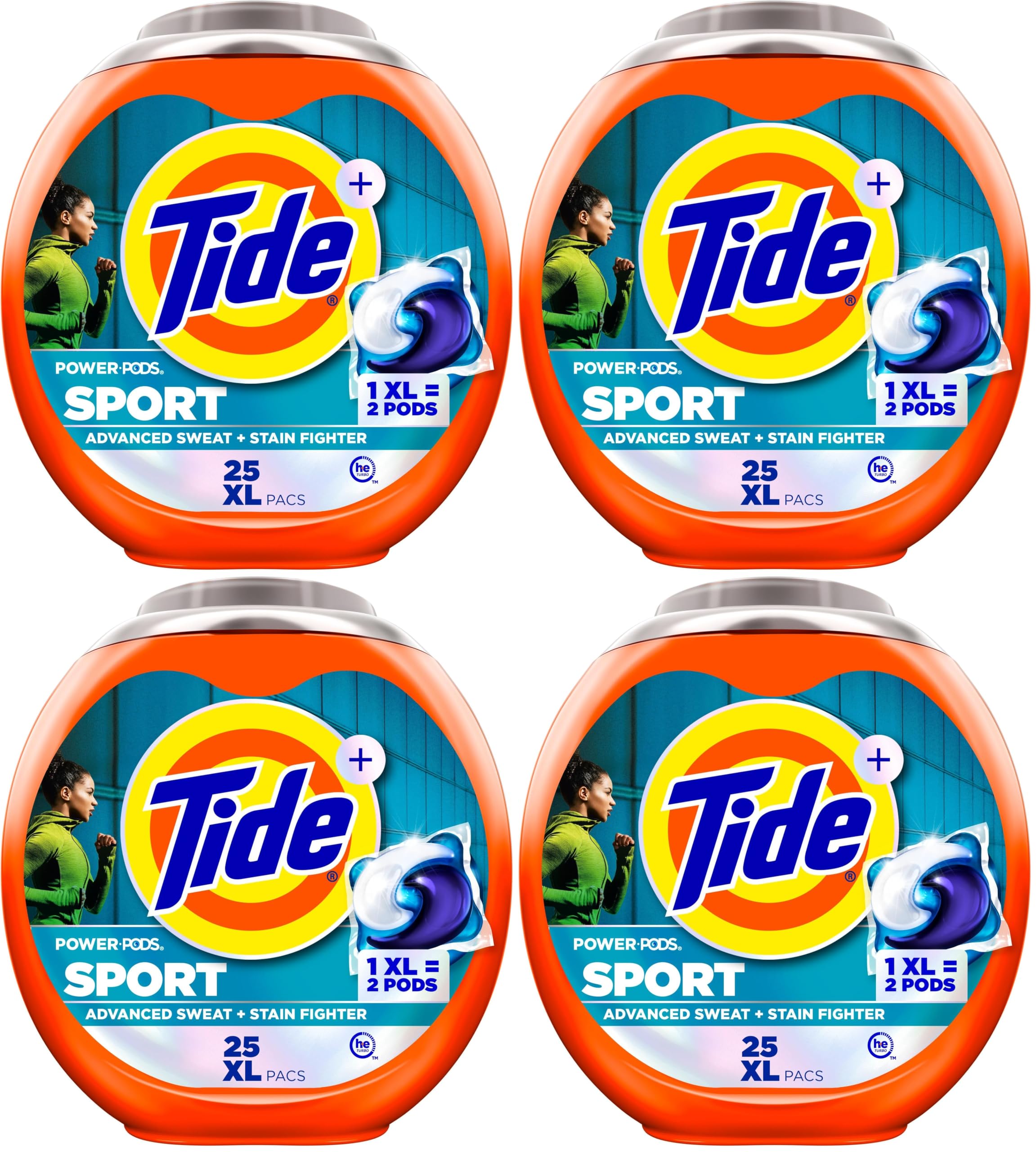 Tide Power Pods Sport Laundry Detergent Pacs, Advanced Sweat + Stain Fighter 25 Count (Pack of 4)