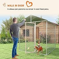 Vista 8 de PawHut Perrera para perros al aire libre, valla resistente para correr al aire libre con cubierta impermeable, eslabón de cadena galvanizado