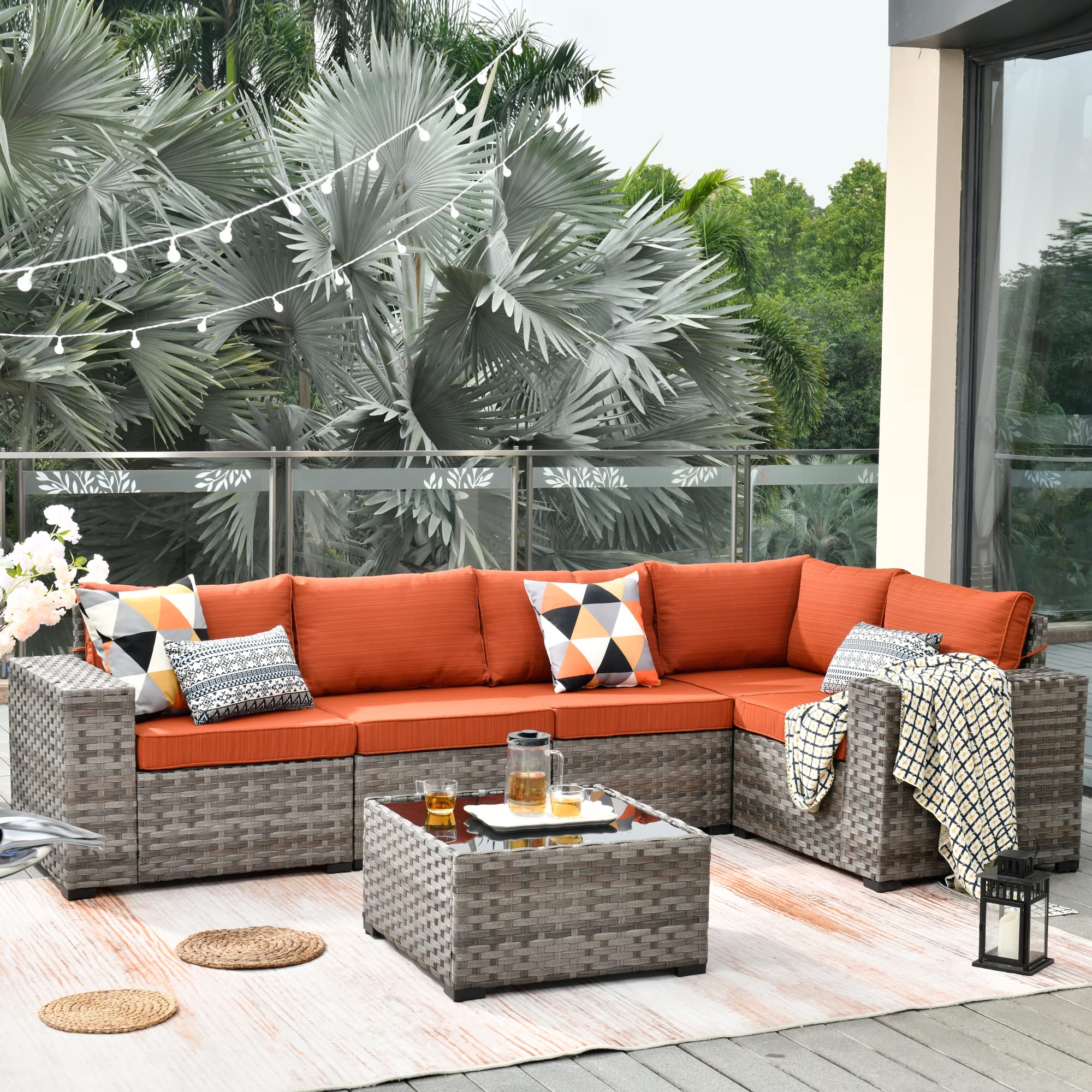 ovios Pieces Patio Furniture Set Outdoor Sectional Sofa Couch with Comfy  Cushions and Deep Seat, Modern Modular Wicker Rattan Conversation Set