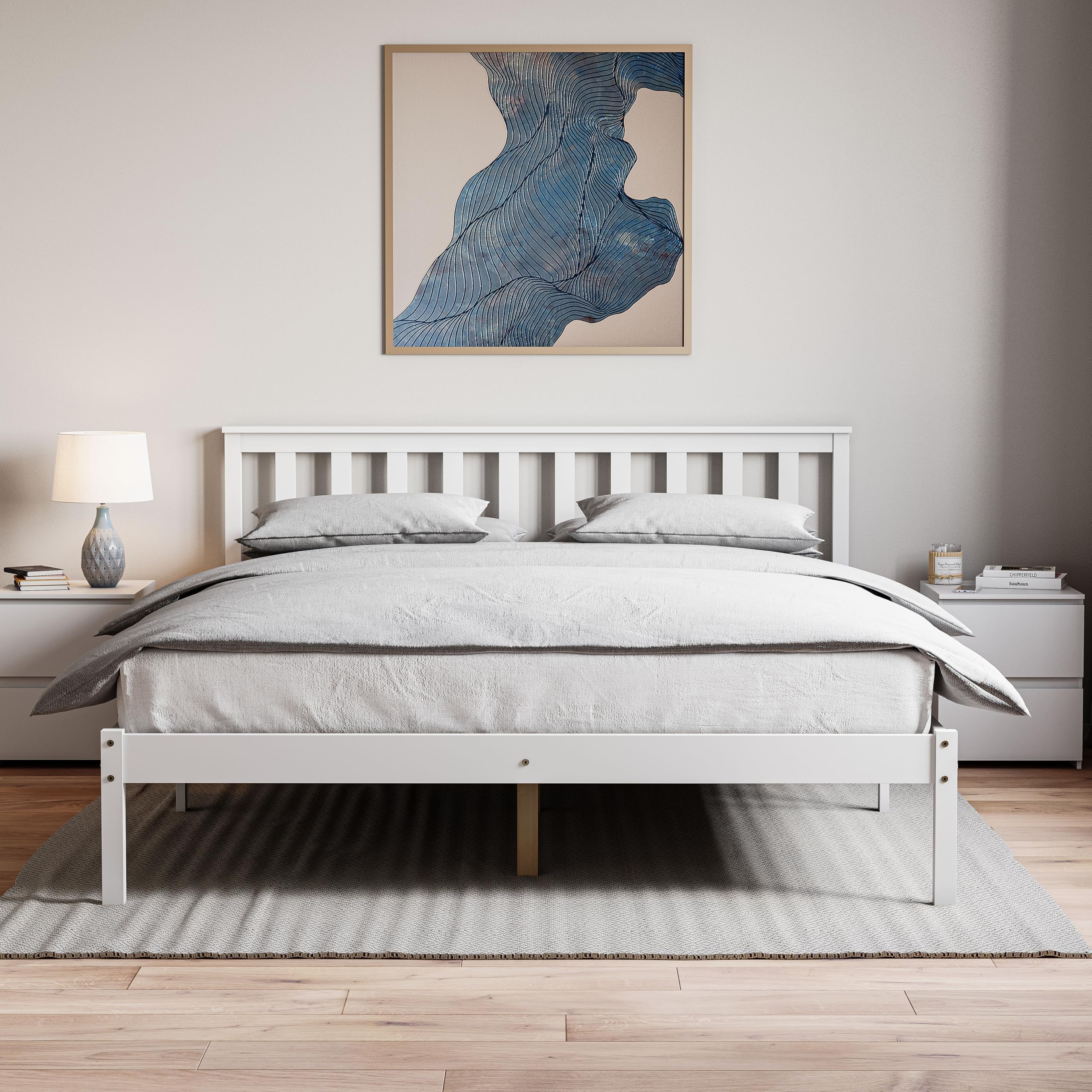 Vida Designs Milan King Size Bed, 5ft, Bed Frame, Solid Pine Wood, Headboard, Low Foot End, Bedroom Furniture, White