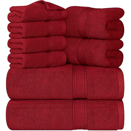 Utopia Towels 8-Piece Premium Towel Set, 2 Bath Towels, 2 Hand Towels, and 4 Wash Cloths, 600 GSM 100% Ring Spun Cotton Highly Absorbent Towels for Bathroom, Gym, Hotel, and Spa (Red)