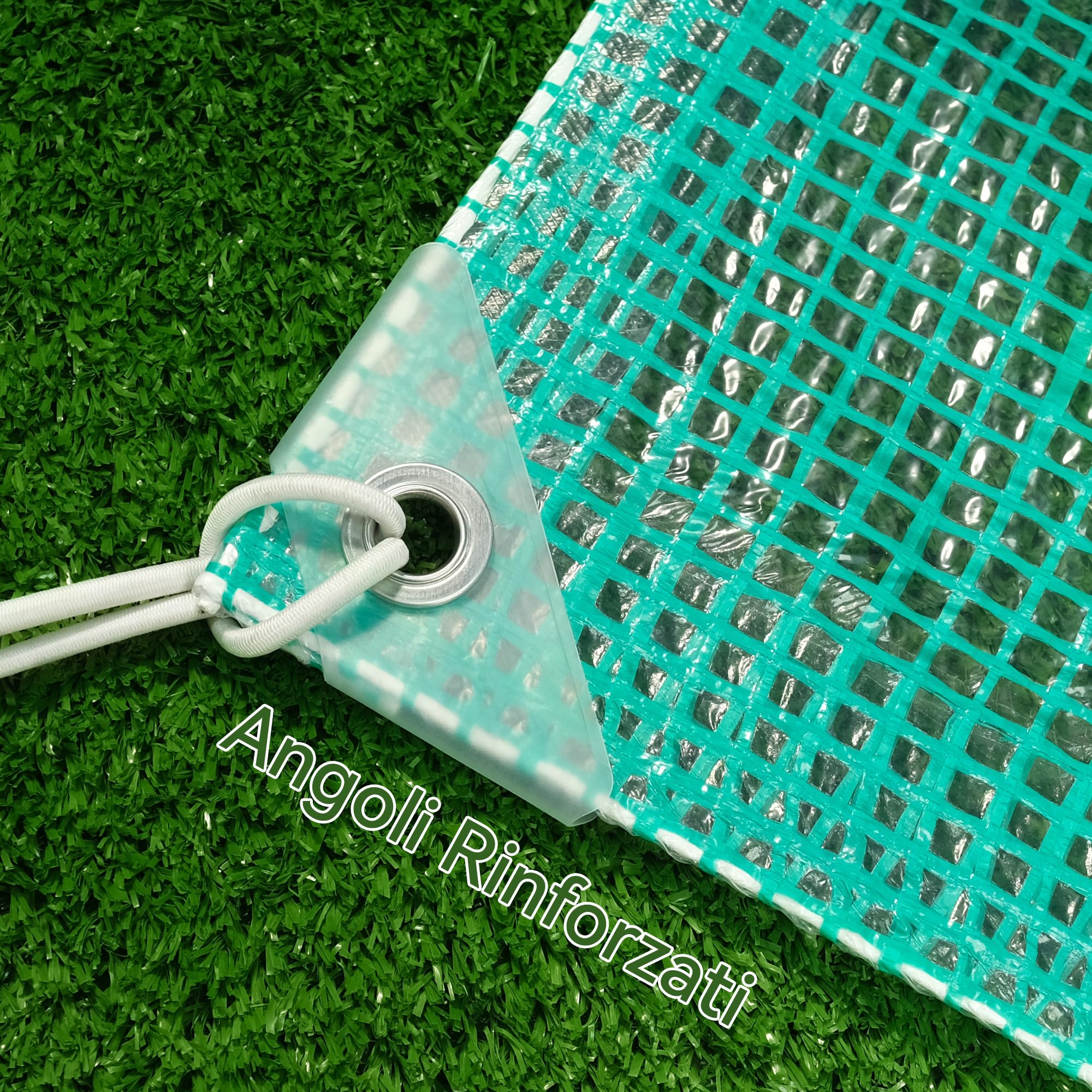 Telone Rinforzato con Occhielli in Metallo, Impermeabile e Antistrappo per Esterno, Giardino e Terrazzo 165g/m² Verde Trasparente 2x10 m
