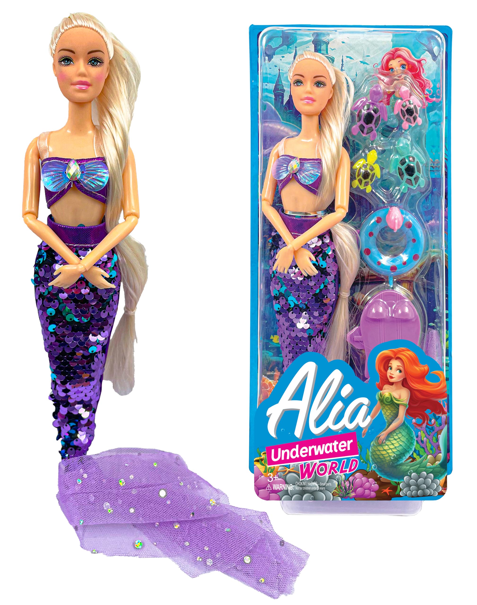 K. V. Toys Alia Mermaid Doll with Long Hair, Colorful Sequin Dress