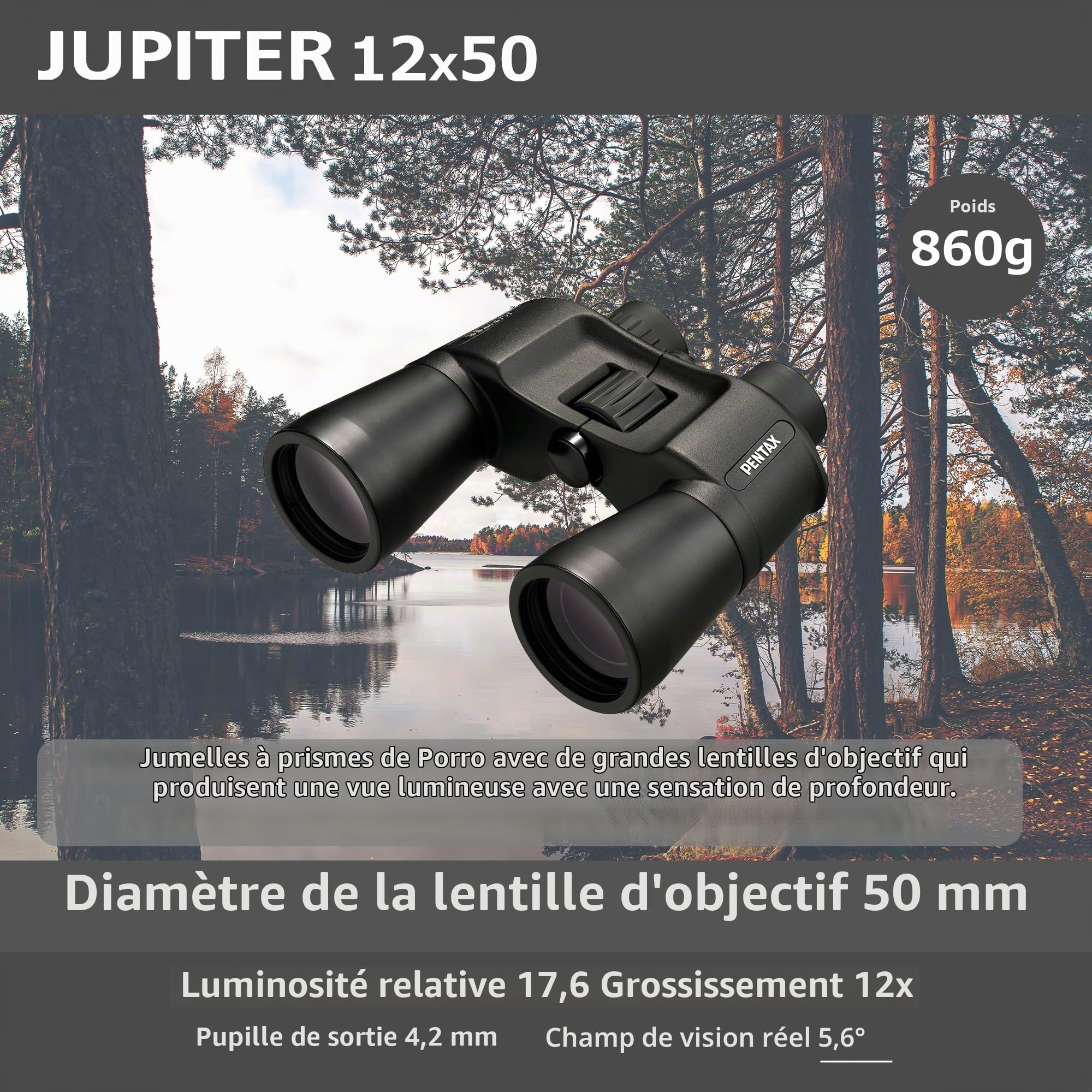 Pentax Jupiter 12x50 Noir Jumelles d’Observation Prisme de Porro Grande Ouverture