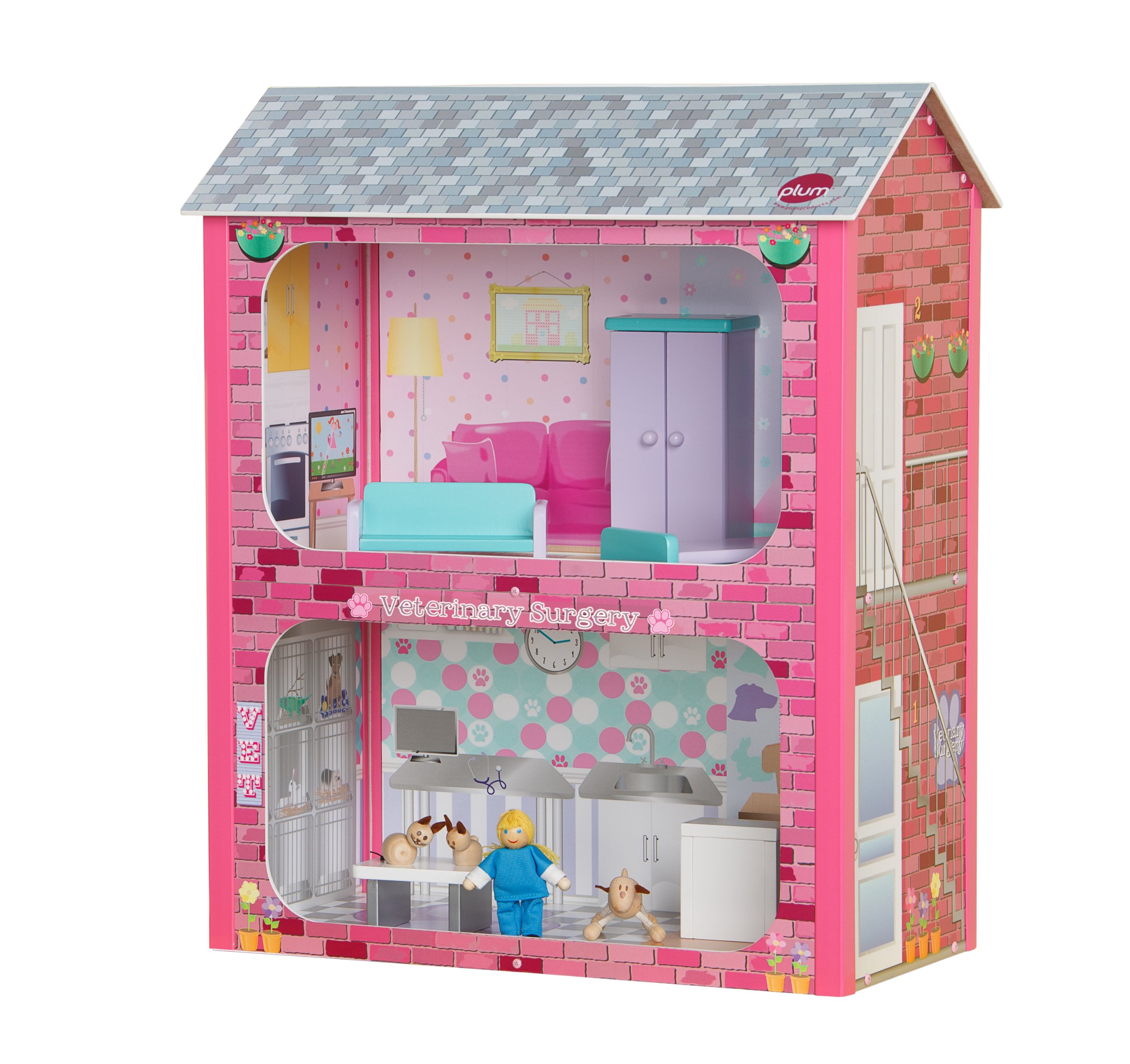 plum wooden dolls house