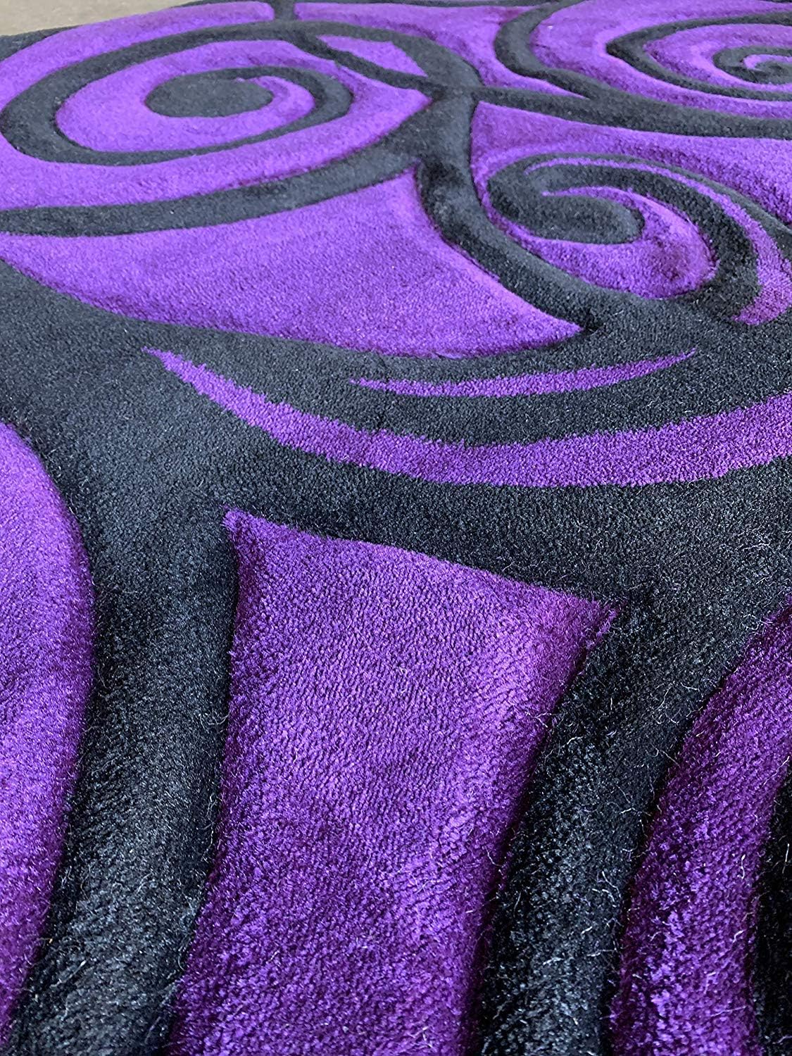 Contempo Modern Runner Area Rug Purple & Black Swirl Design 341 (2ftX7ft3in.)