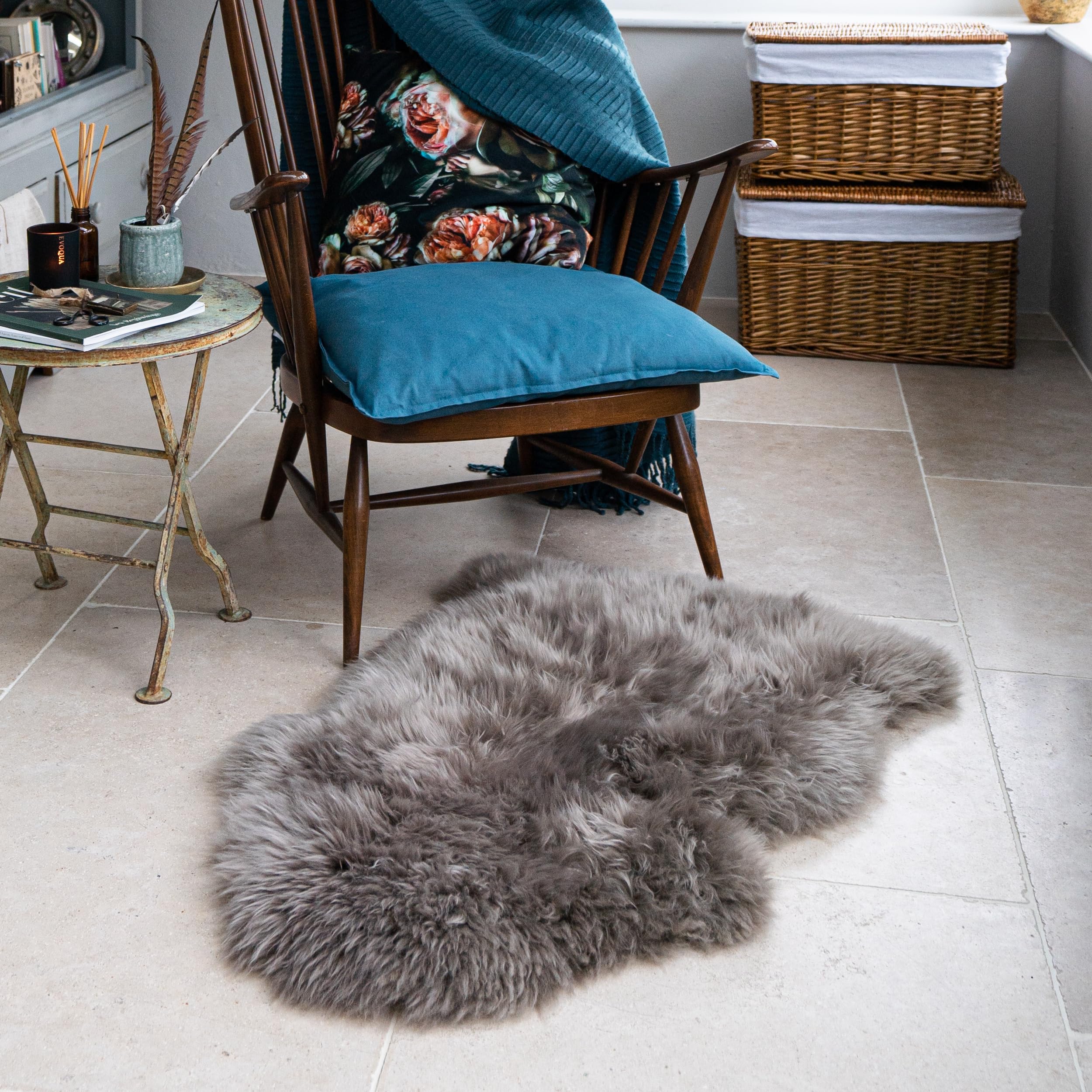 Véritable tapis en peau de mouton colorée | Grand tapis en peau de mouton extra épais (vison, simple 95 x 60 cm)