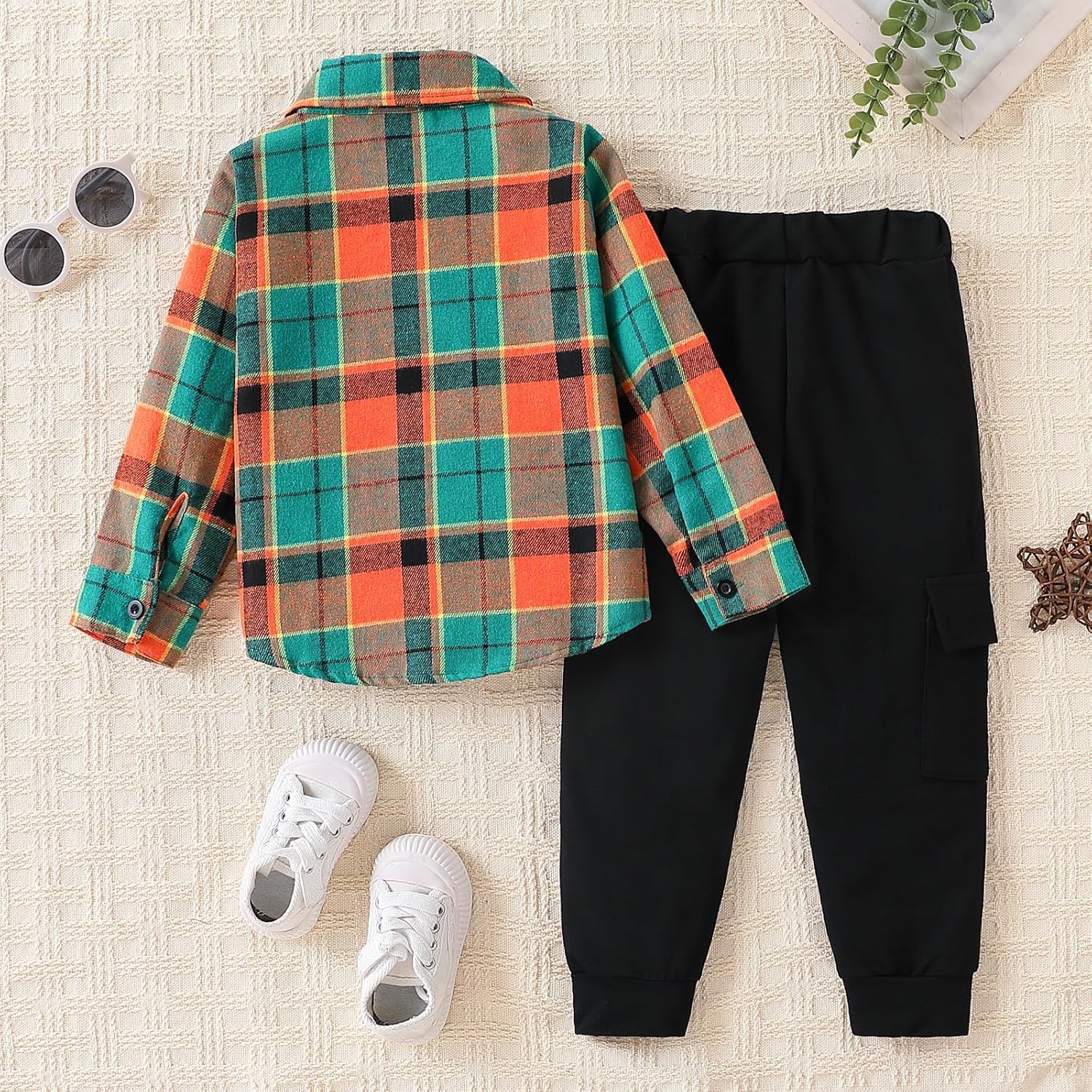 Toddler Boys Clothes 2 Piece Sweatsuit Set Flannel Plaid Shirt Hooded and Pants for Fall Winter 2-6Years - Image 9