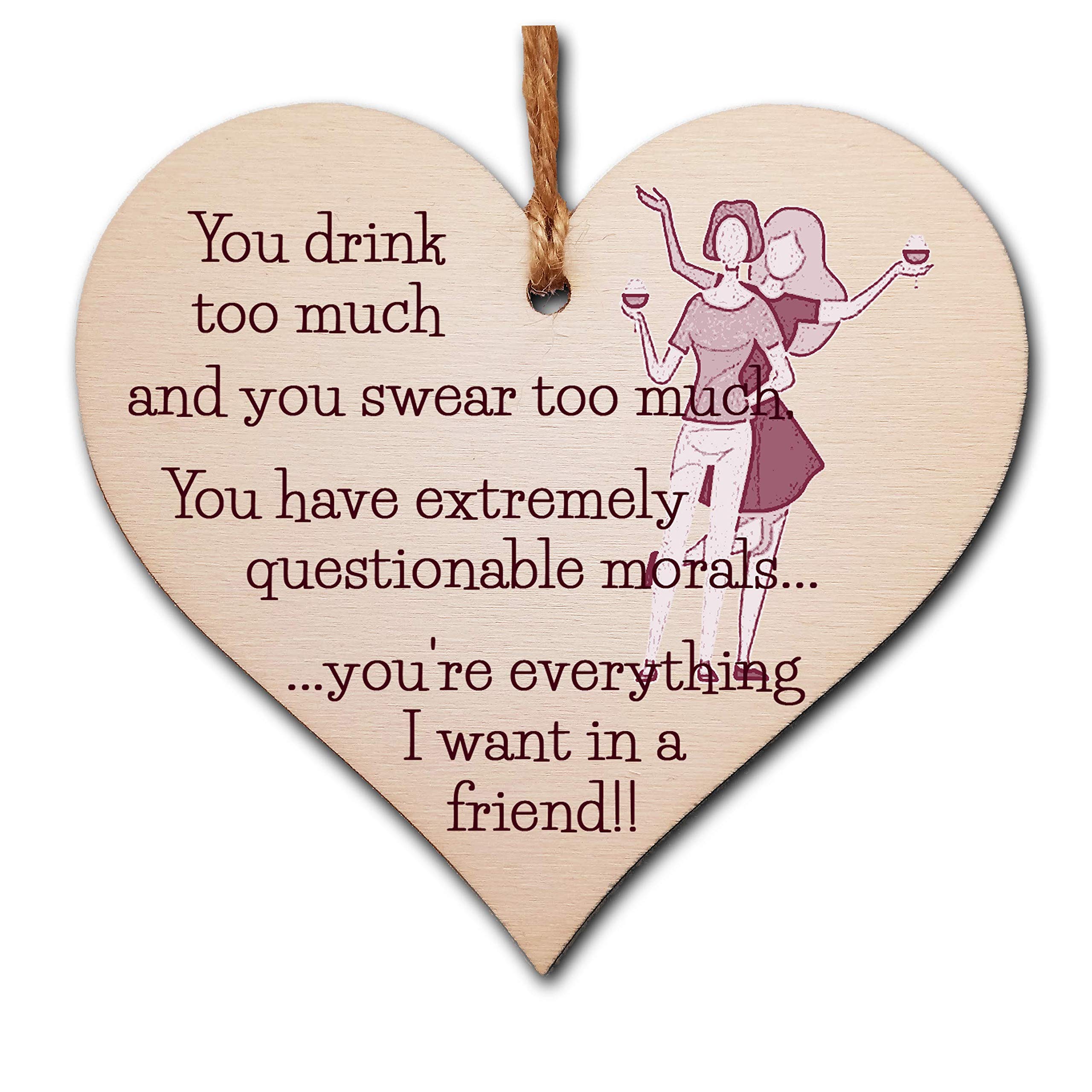 The Plum Penguin Red Handmade Wooden Hanging Heart Plaque Gift You're Everything I Want In A Friend Novelty Alcohol Funny Window Wall Hanger Absent Friends Friendship Keepsake