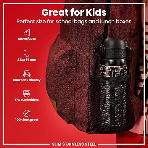 Miniatura 2 de ION8 Botella de agua de acero, 20.3 fl oz20 onzas, a prueba de fugas, fácil de abrir, bloqueo seguro, apto para lavavajillas, tapa abatible, se