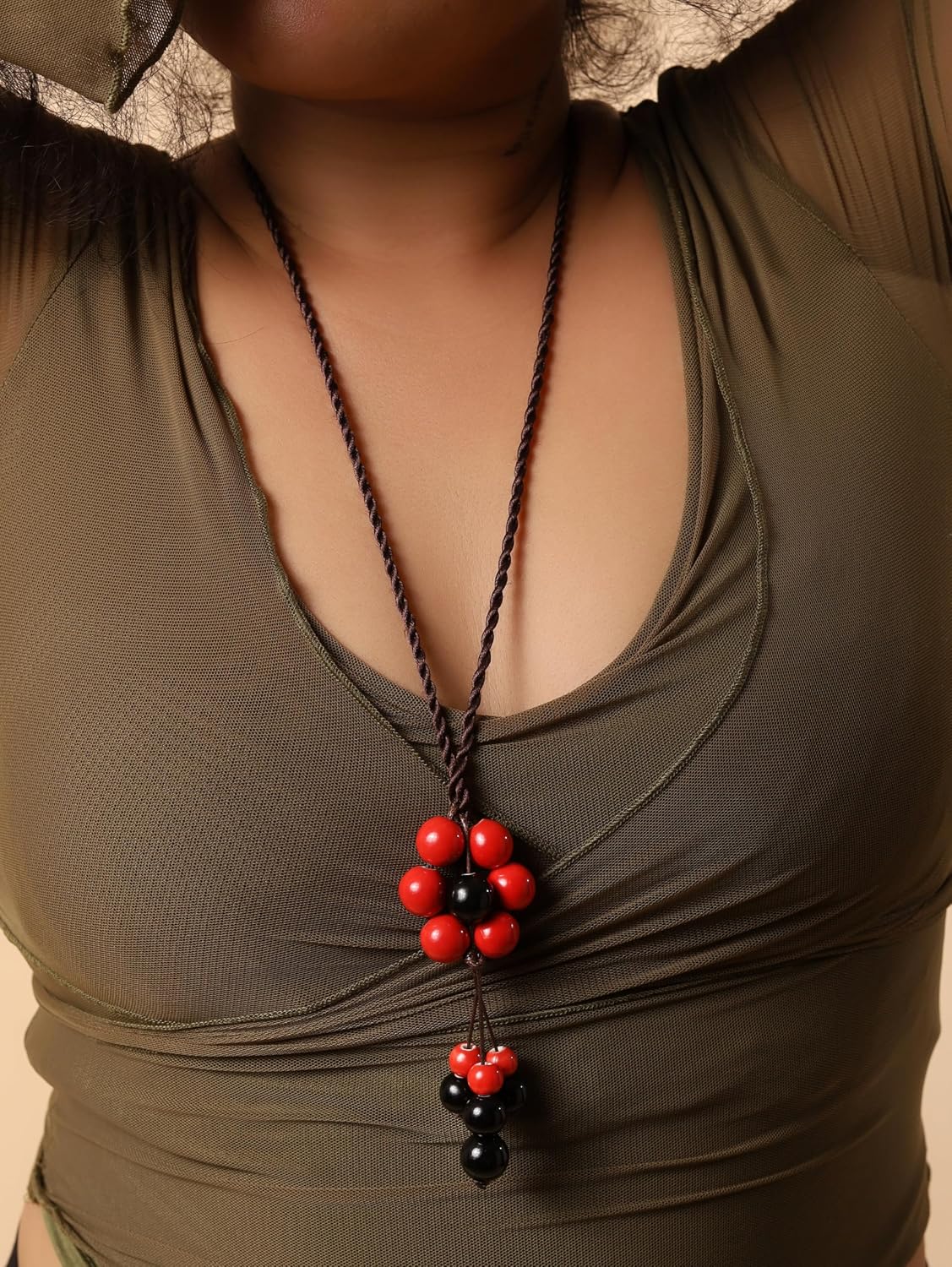 MINACHI Boho Ceramic Round Bead Flower Shape Long Y Necklace, Bohemian Summer Beach Jewelry Gifts for Women image 5