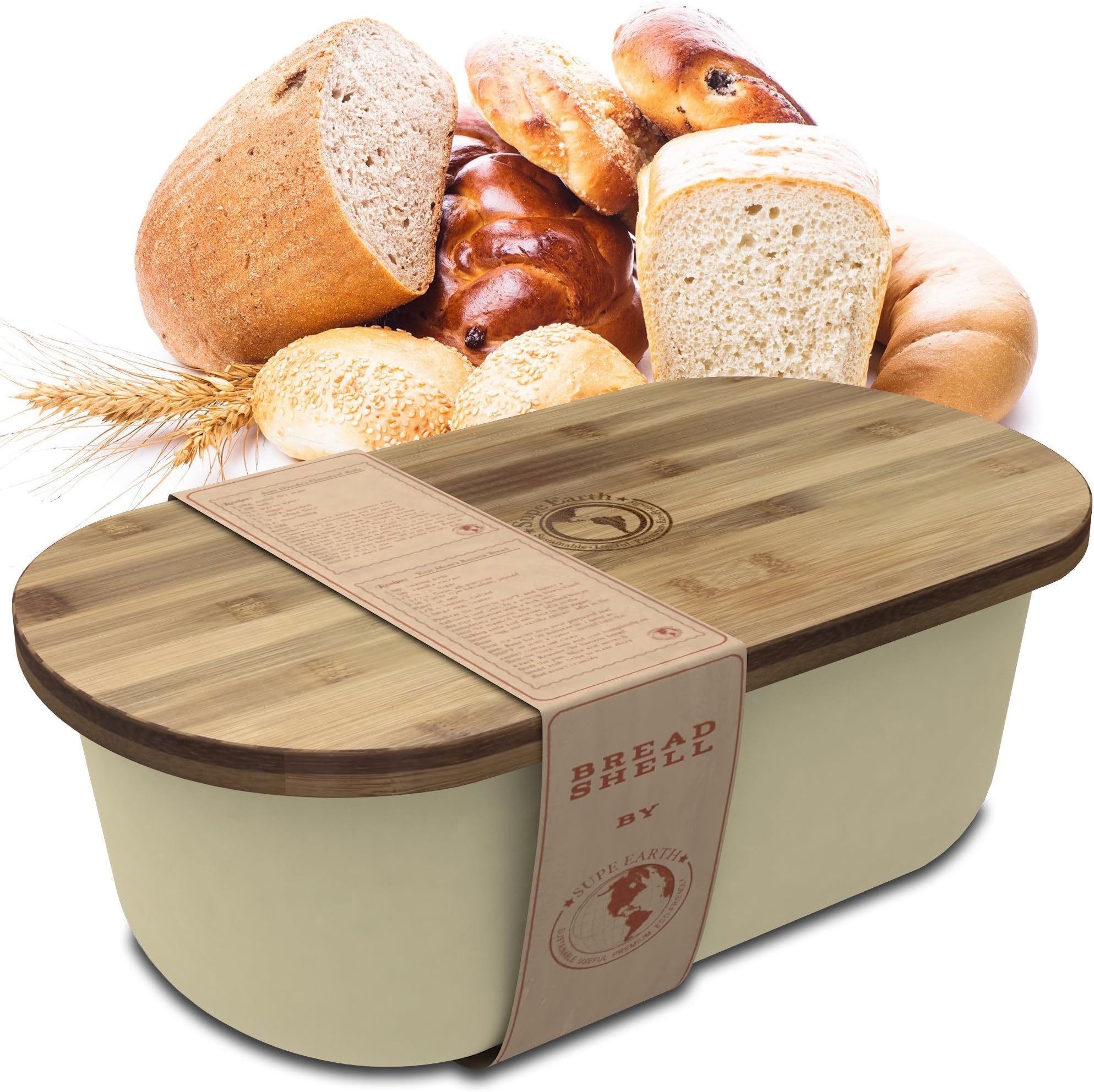 Bread Box Storage Basket | Container Bin with Bonus Bamboo Cutting Board Lid | Eco Friendly, Dishwasher Safe Breadbox for Fresh, Organized Food