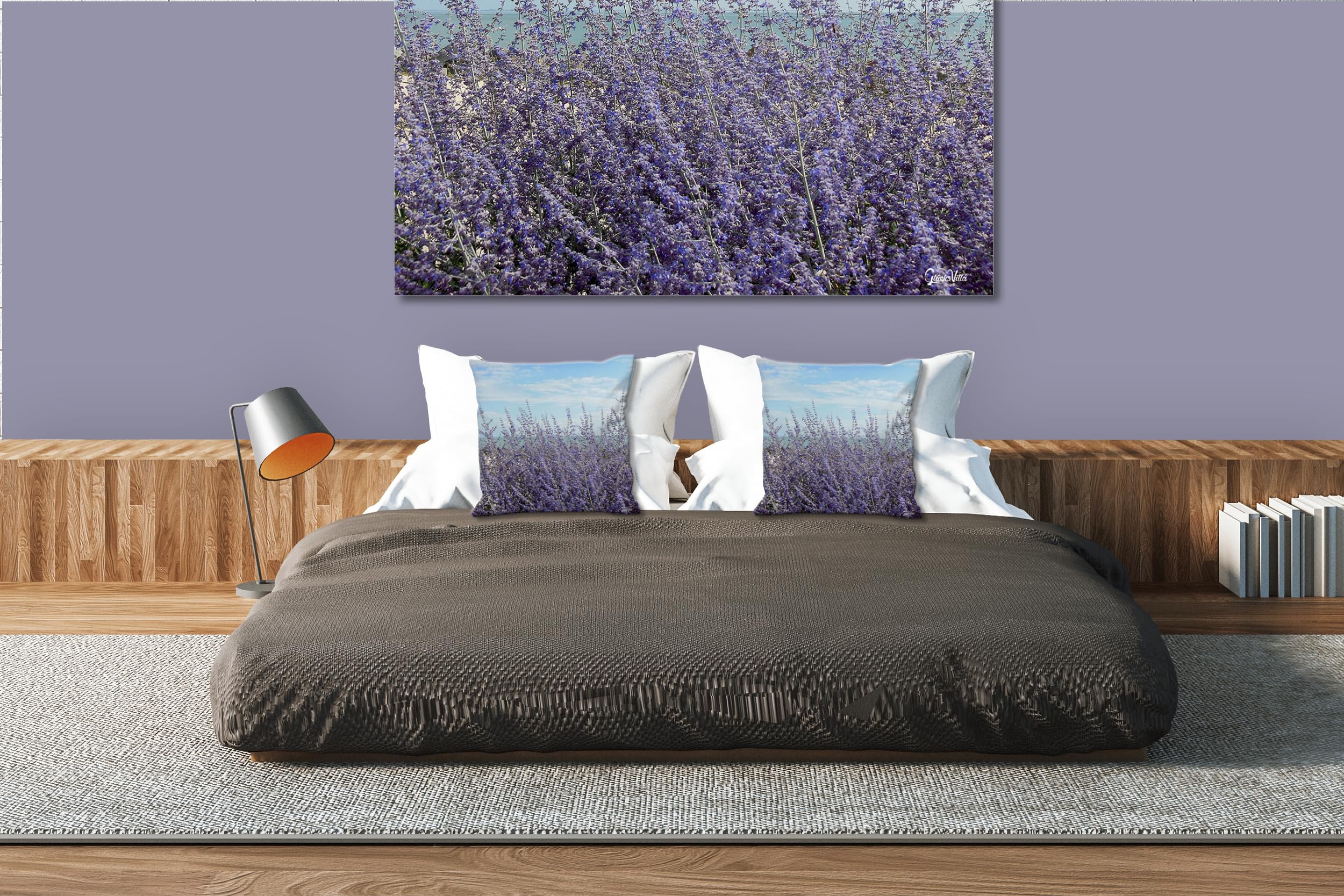 Lavendel - Foto-Kissen-Hülle Set (2 STK.) 40 x 40 cm | Kissen-Bezüge - passend zu Wandbild - Deko-Kissen - Küste Natur Garten lila