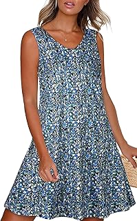 Womens Summer Dresses Casual V Neck Sleeveless Pockets Beach Loose Tank Sundress - Buy now