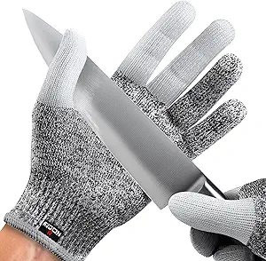 NoCry Cut Resistant Work Gloves for Women and Men, with Reinforced Fingers; Comfortable, 100% Food Grade Kitchen Cooking Hand Protection; Ambidextrous Safety Gear for Cutting; Level 5 Protection