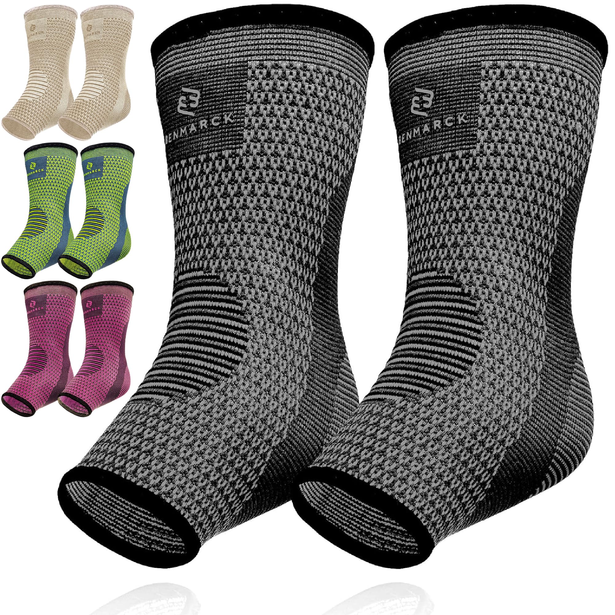 Achilles Tendon Support Brace, Plantar Fasciitis Sock, Ankle Compression Sleeve For Running, Tendonitis and Flat Feet Relief (Gray Black, Unisize)