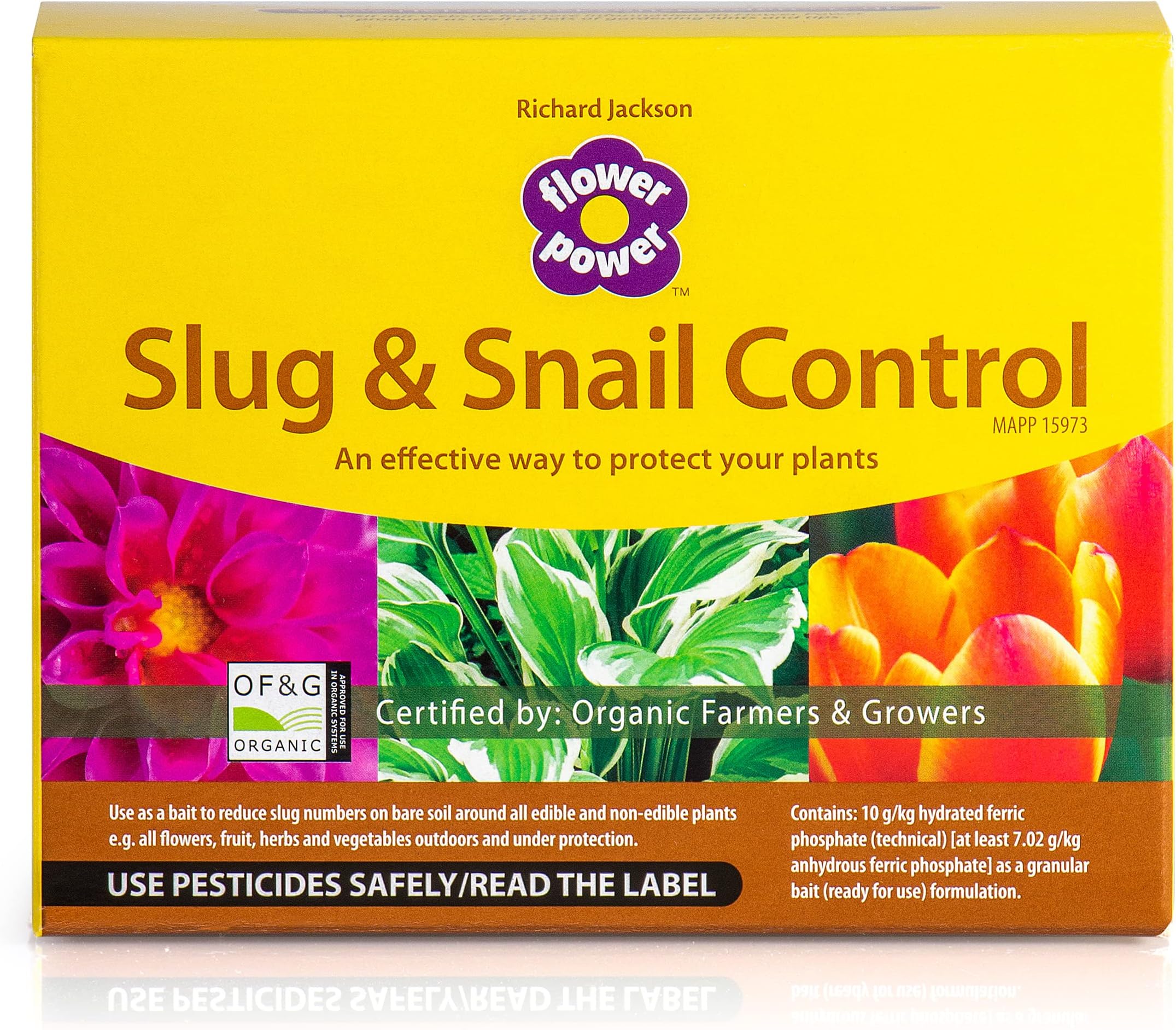 Richard Jackson Flower Power Organic Slug & Snail Control Pellets, Natural Metaldehyde-Free Formula with Iron Phosphate, Plant Safe Treatment for Garden and Vegetables, 600g