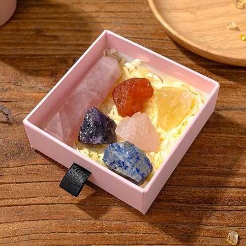 Miniatura 5 de Runyangshi Torre de cristal curativo de cuarzo rosa natural de 3 pulgadas con 5 piedras crudas de cristal en bruto para Reiki Chakra Meditación