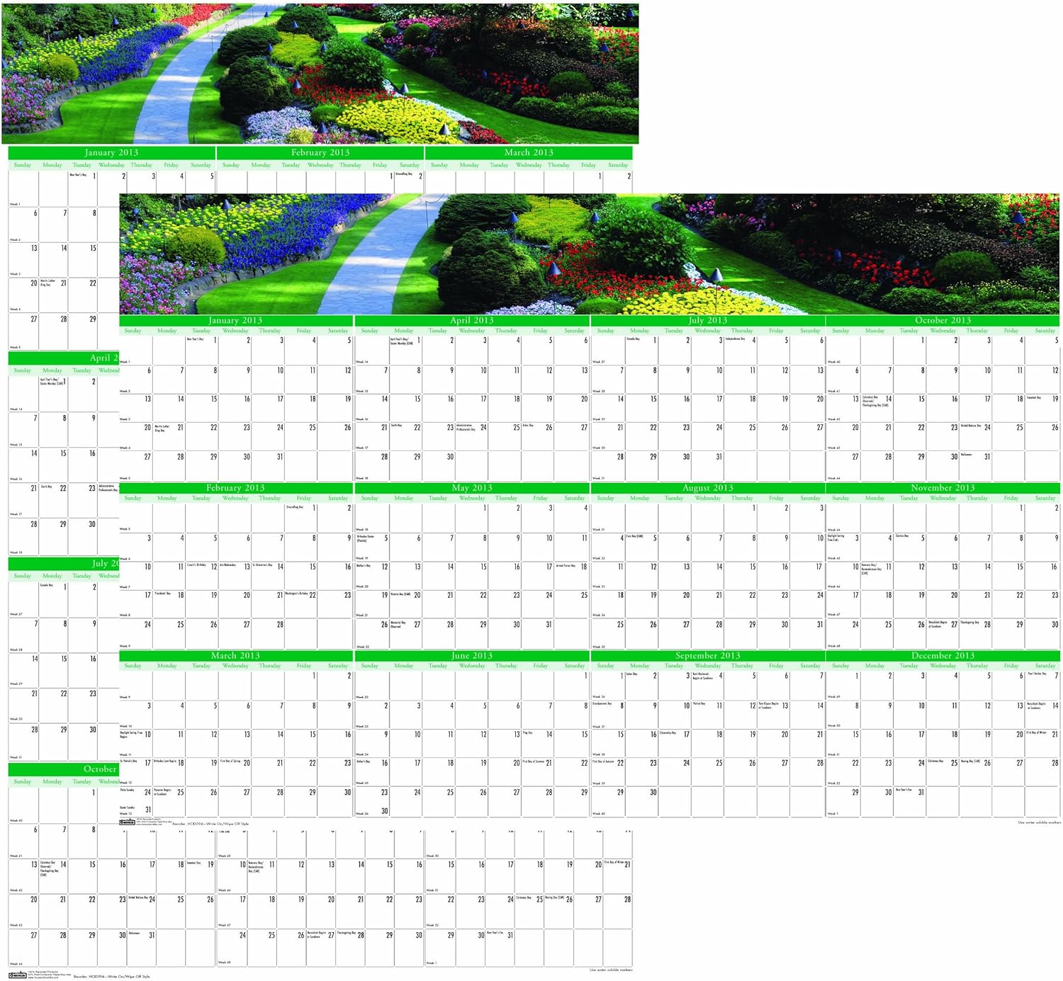 House of Doolittle Earthscapes Waterfalls Gardens Write-On/Wipe-Off Wall Planner, January 2013 to December 2013, 24 x 37-Inches, Recycled (HOD394)